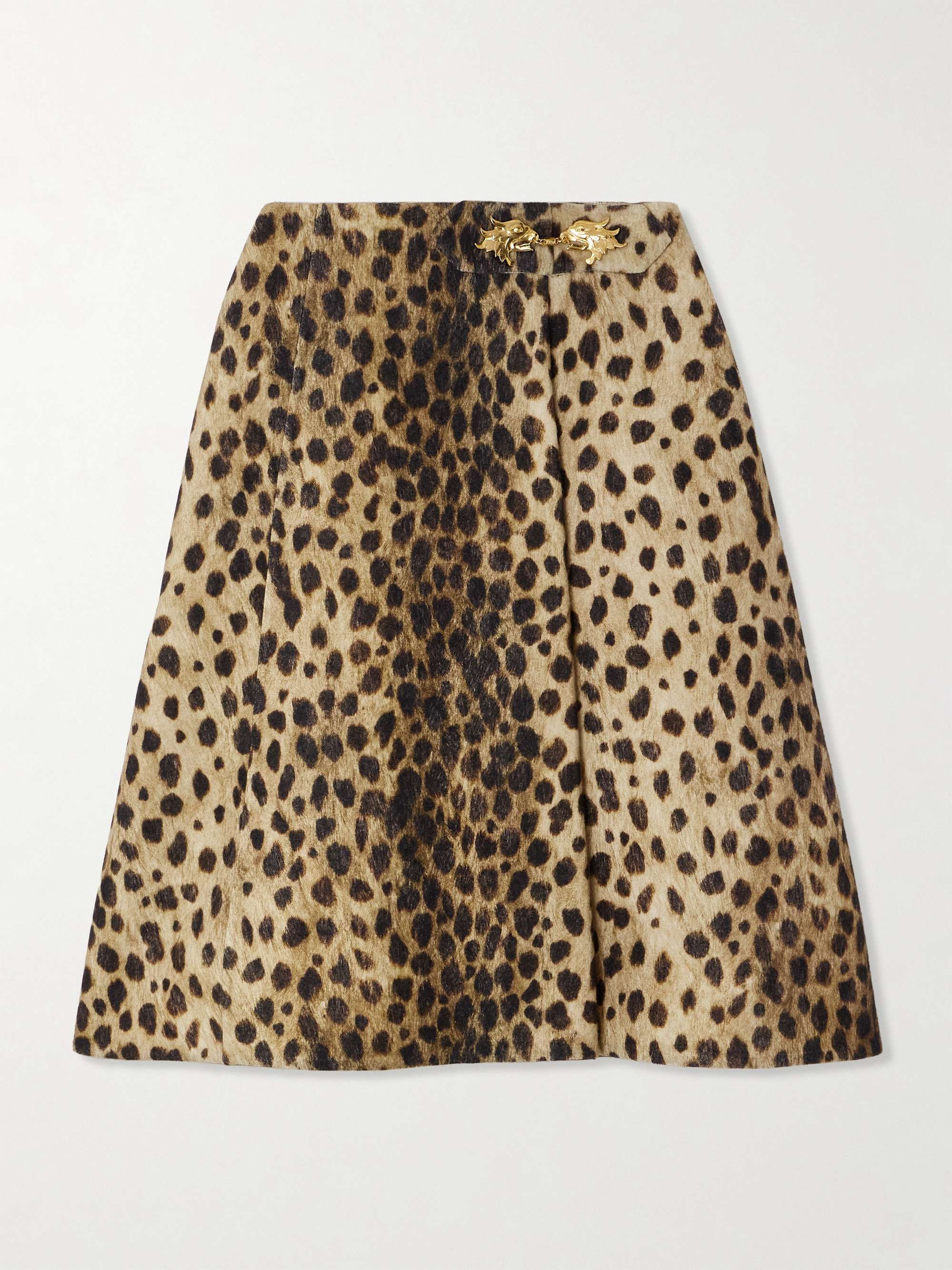 Wrap-effect embellished jaguar-print wool-felt skirt view
