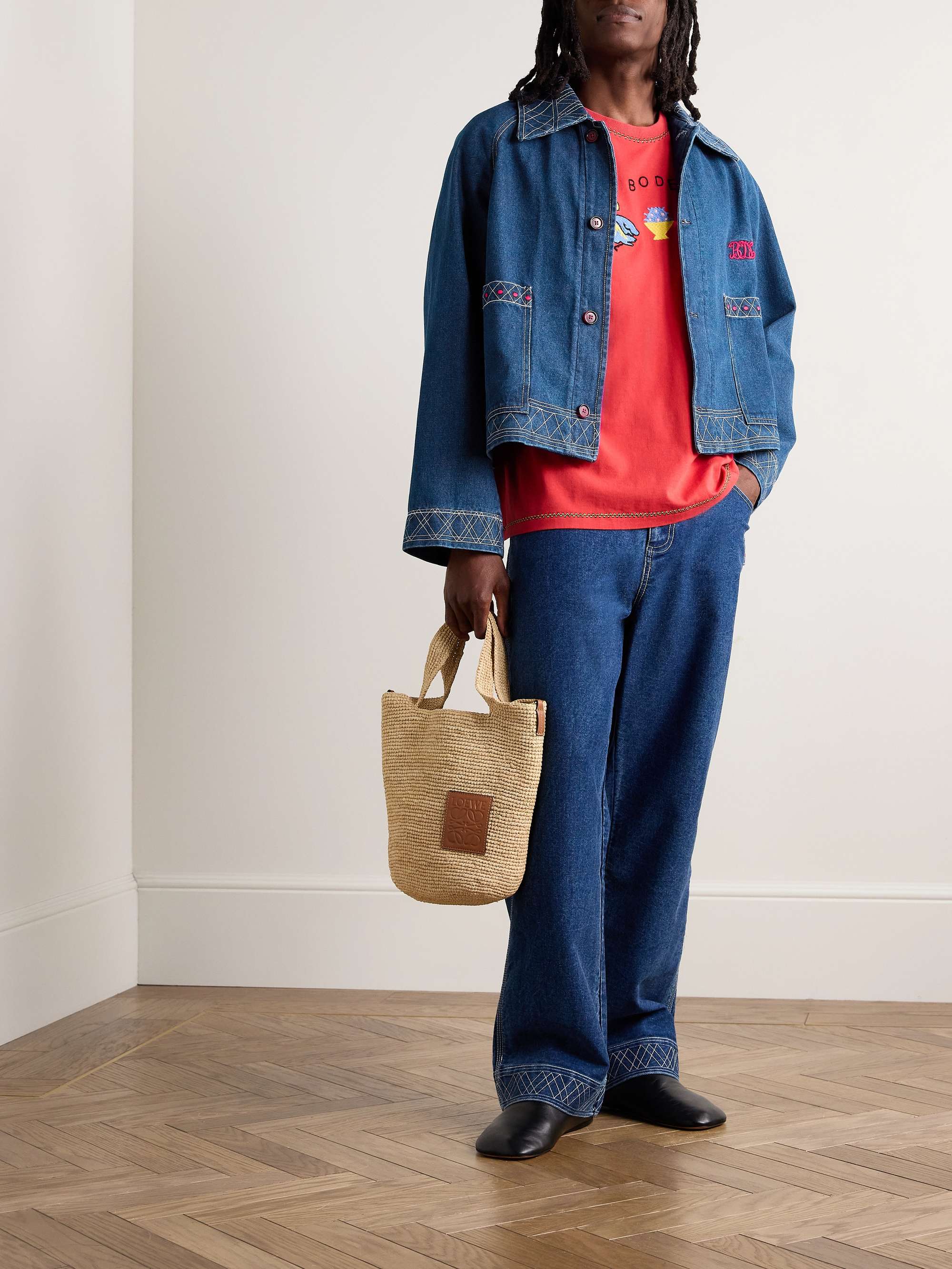 Cropped Embroidered Denim Jacket view