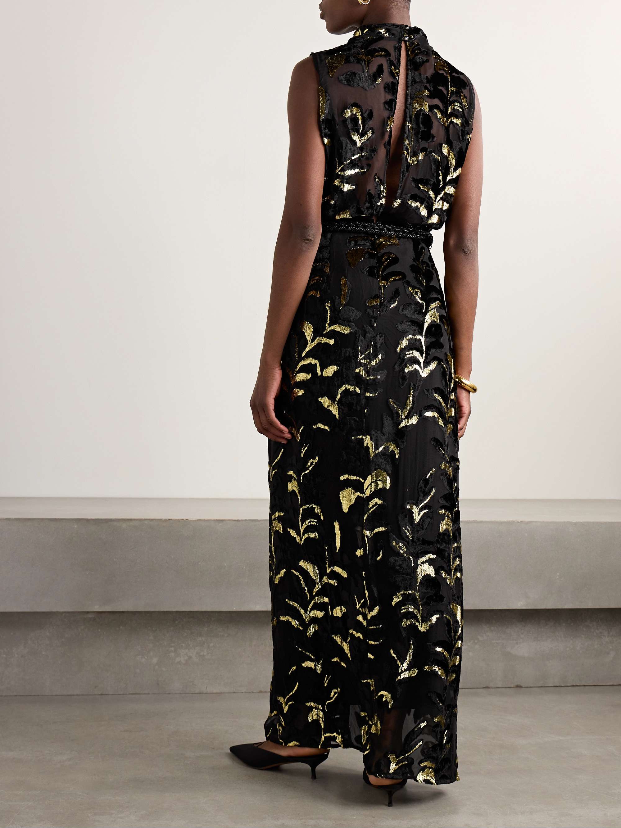 Fancy Sea belted silk-blend metallic fil coupé devoré-velvet maxi dress view