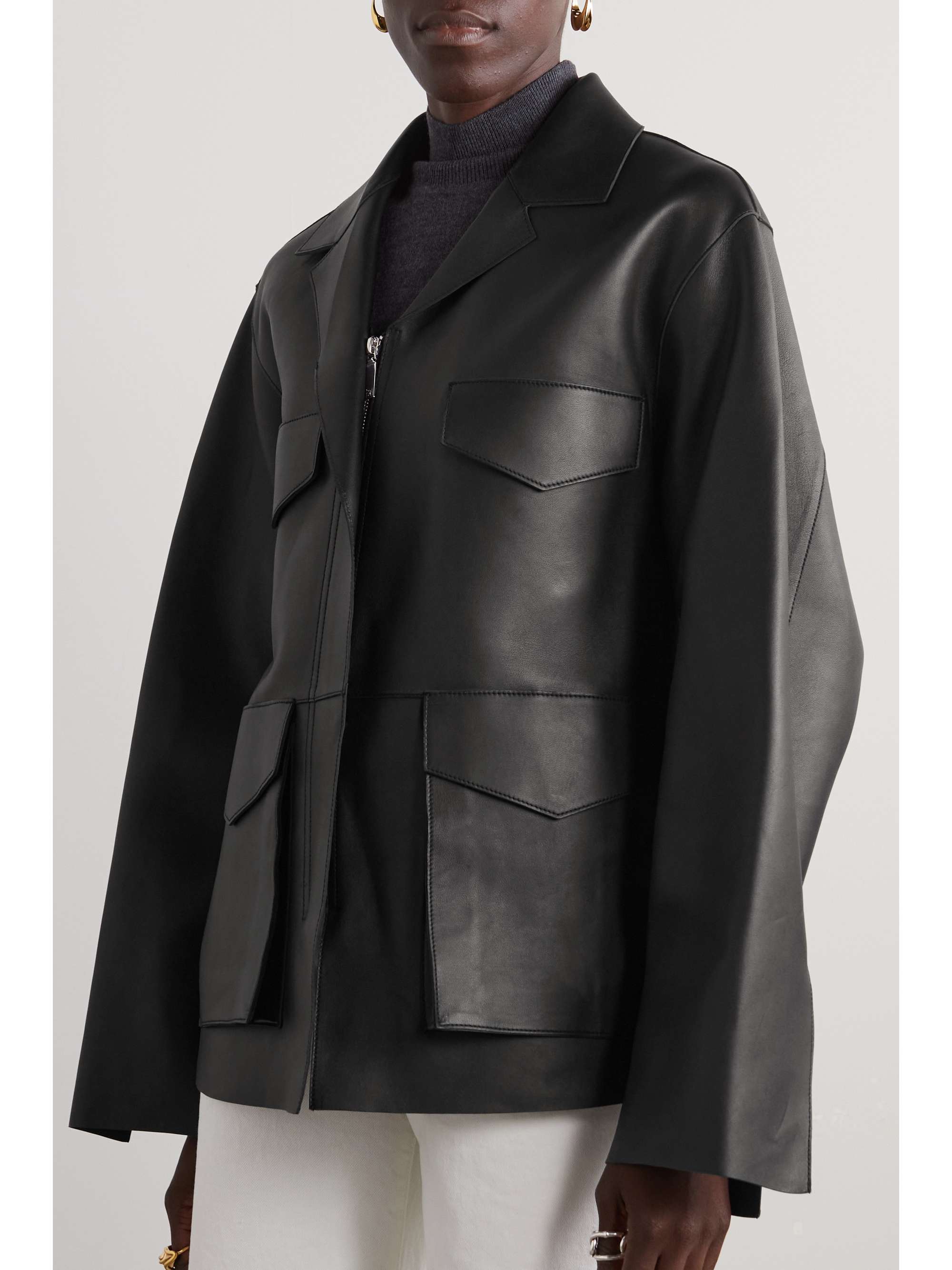 Army leather biker jacket view