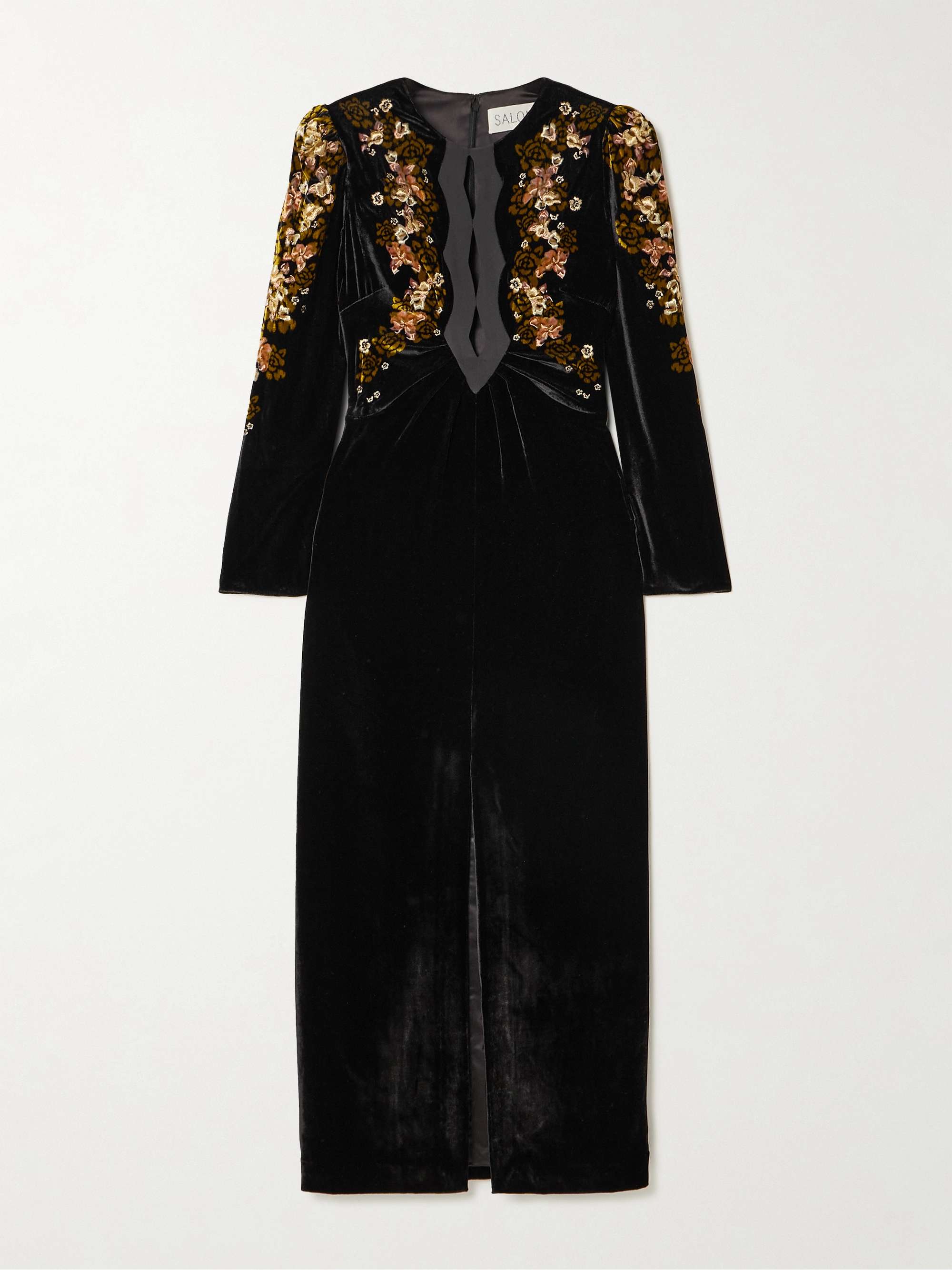 Jinx C silk-trimmed floral-print velvet midi dress view