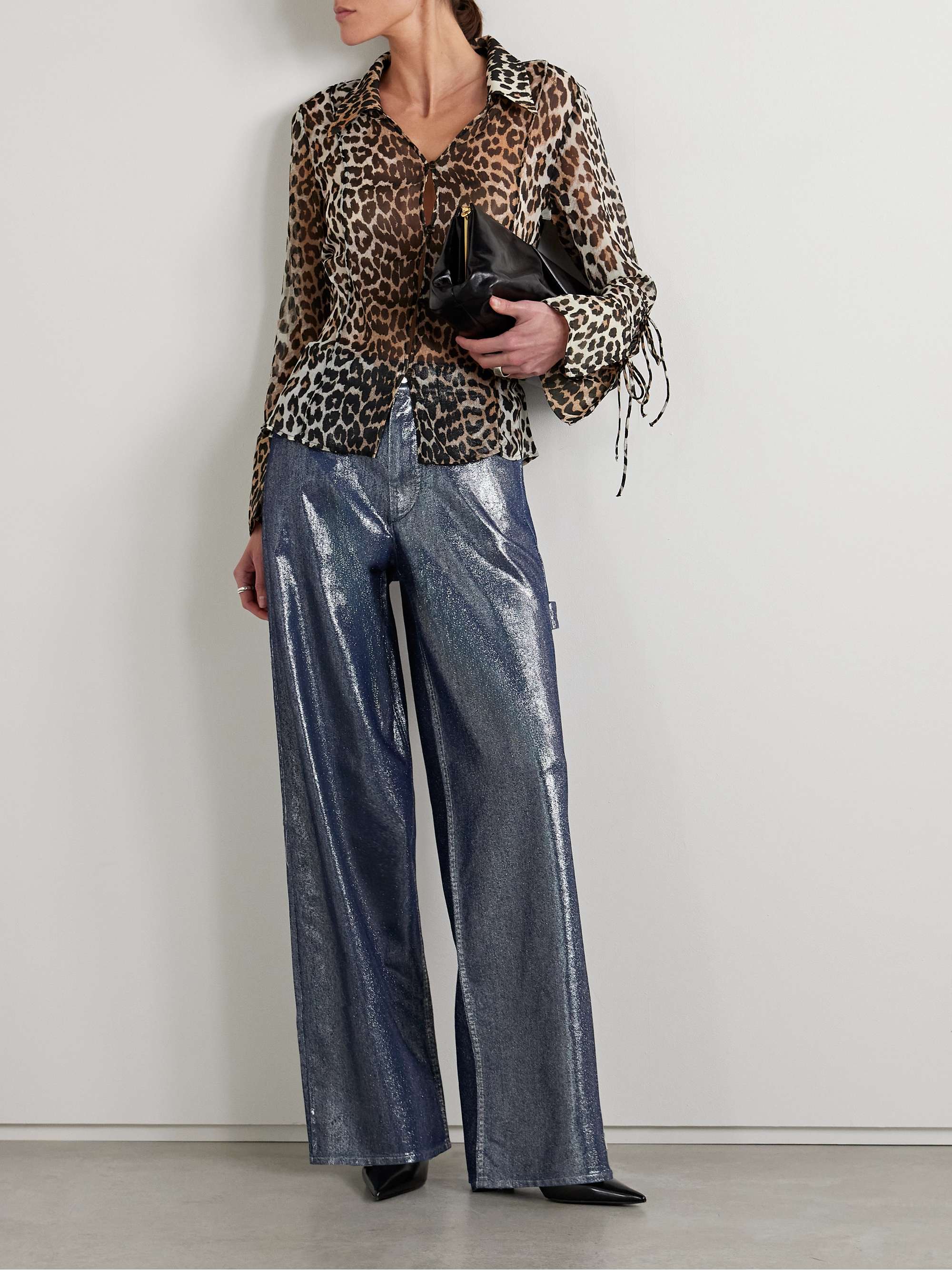 Cover metallic high-rise wide-leg cargo jeans view