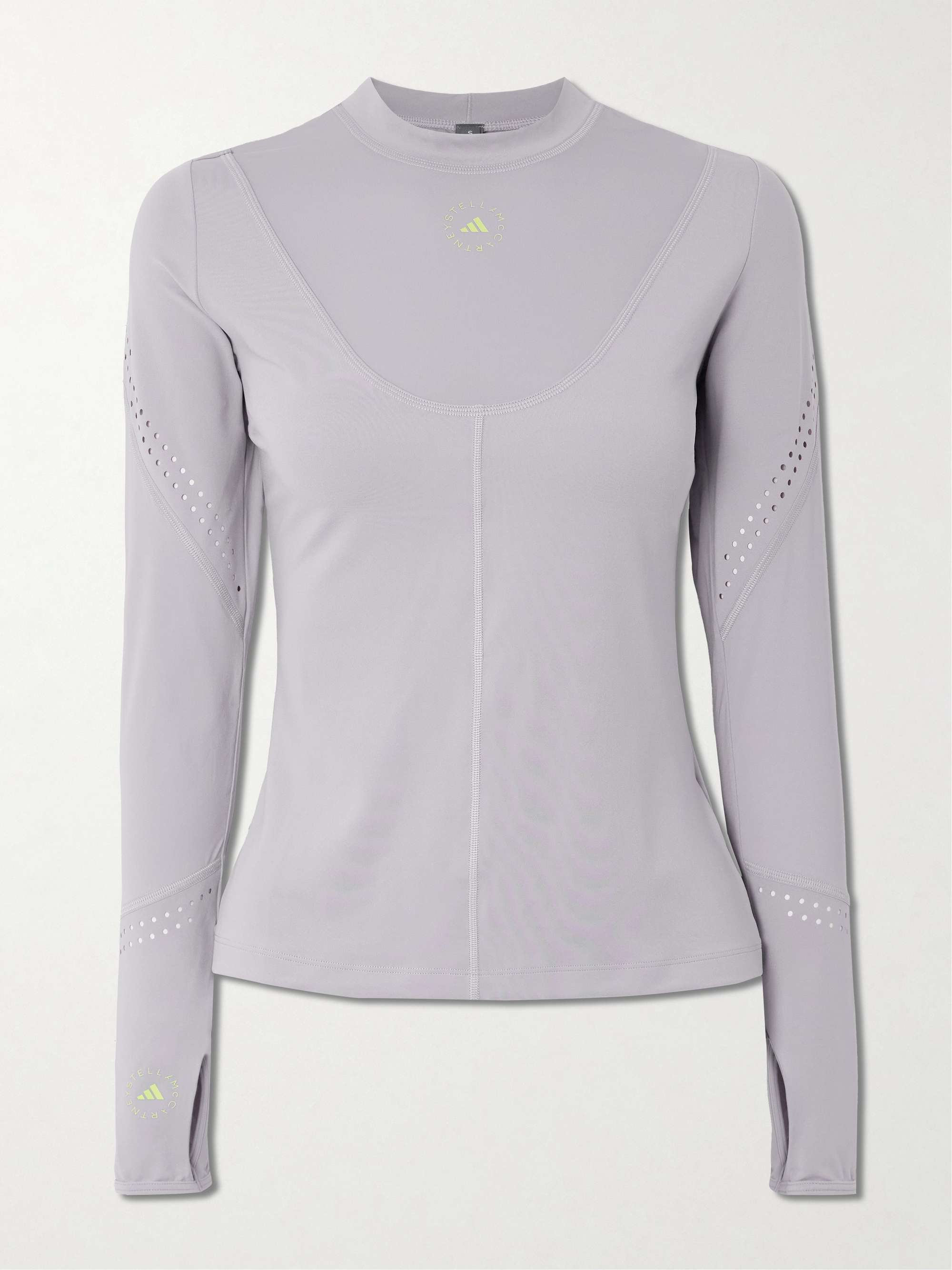 TruePurpose perforated printed stretch recycled-jersey top view