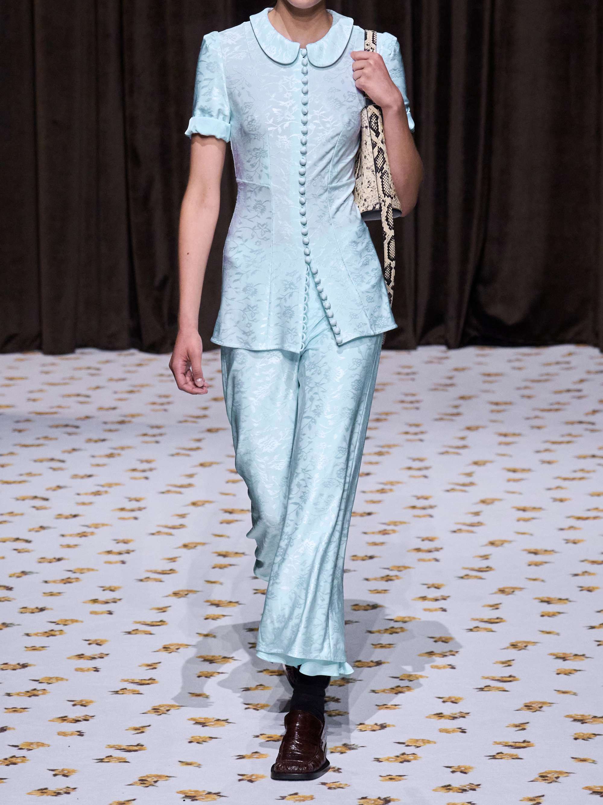 Claudine voile-trimmed satin-jacquard shirt view