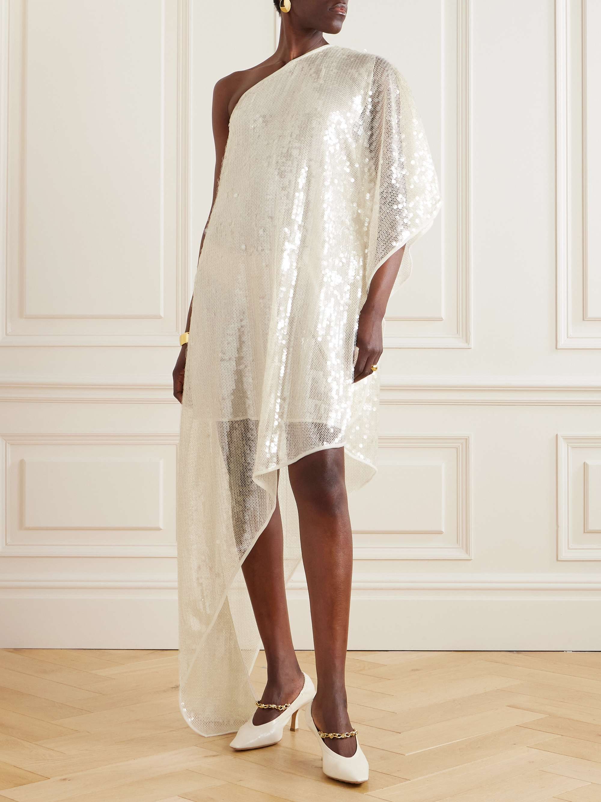 One-shoulder asymmetric sequined mesh dress view
