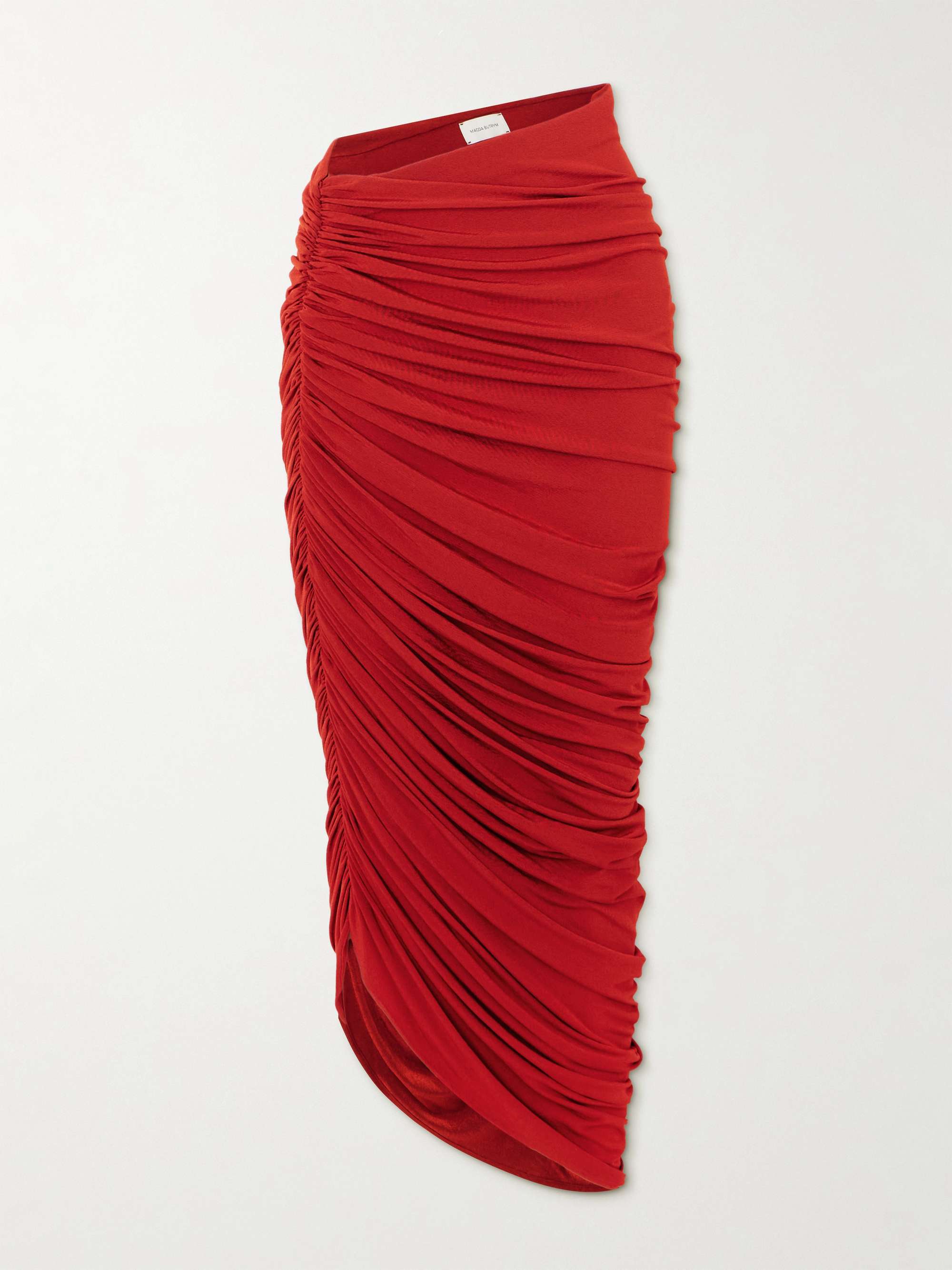 Asymmetric ruched jersey midi skirt view