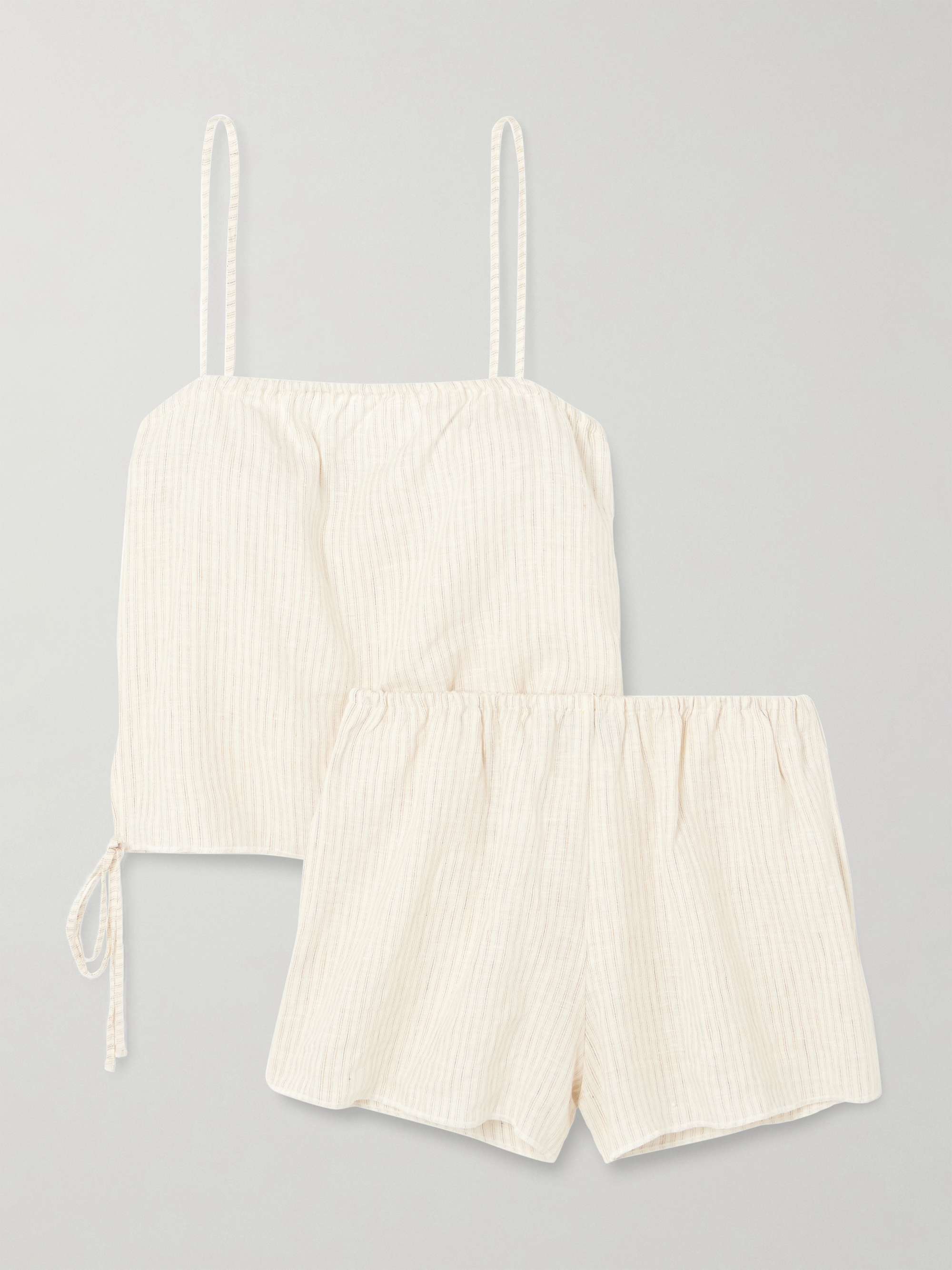 Babylock tie-detailed striped linen pajama set view