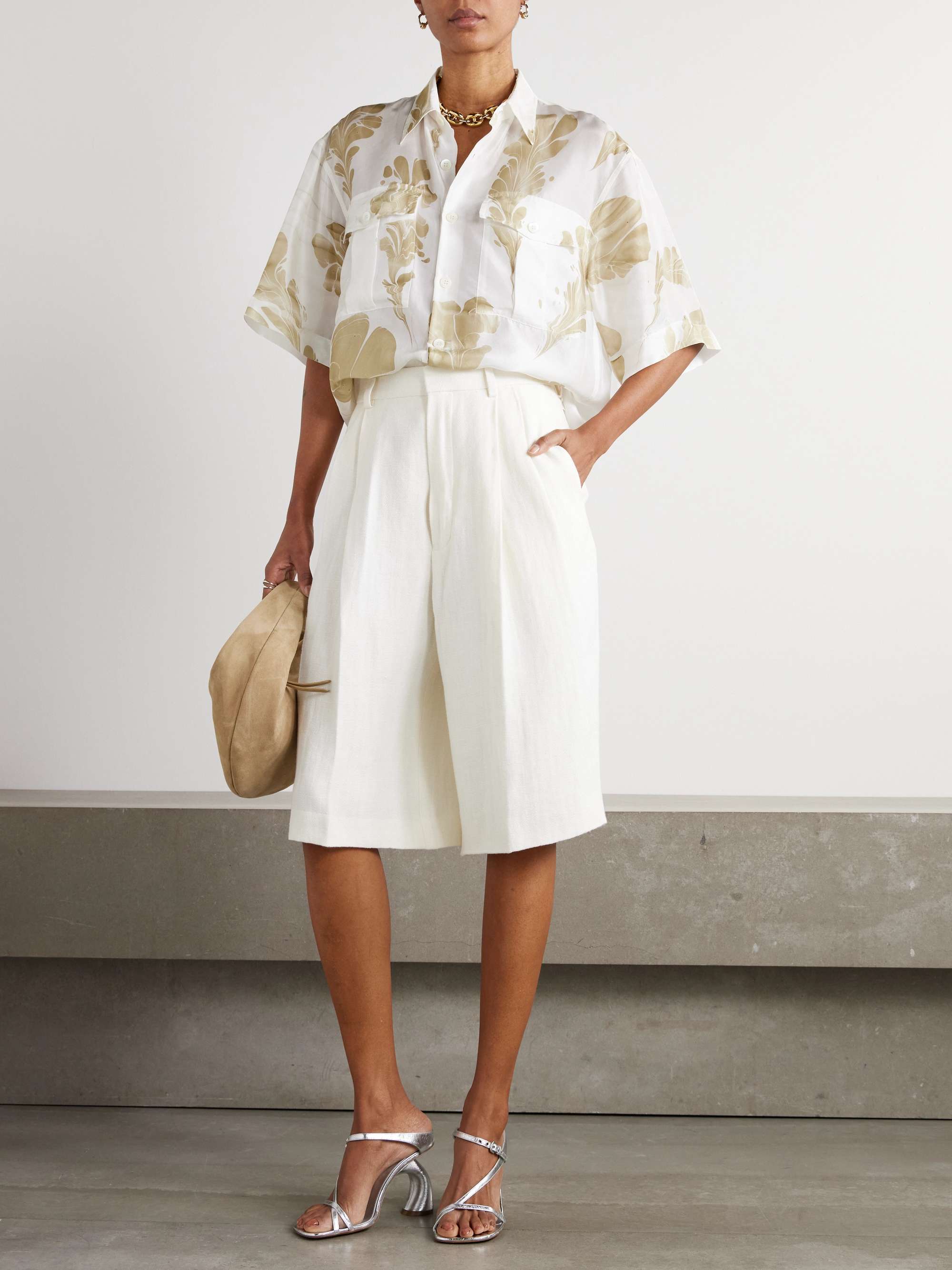 Printed silk-satin shirt view