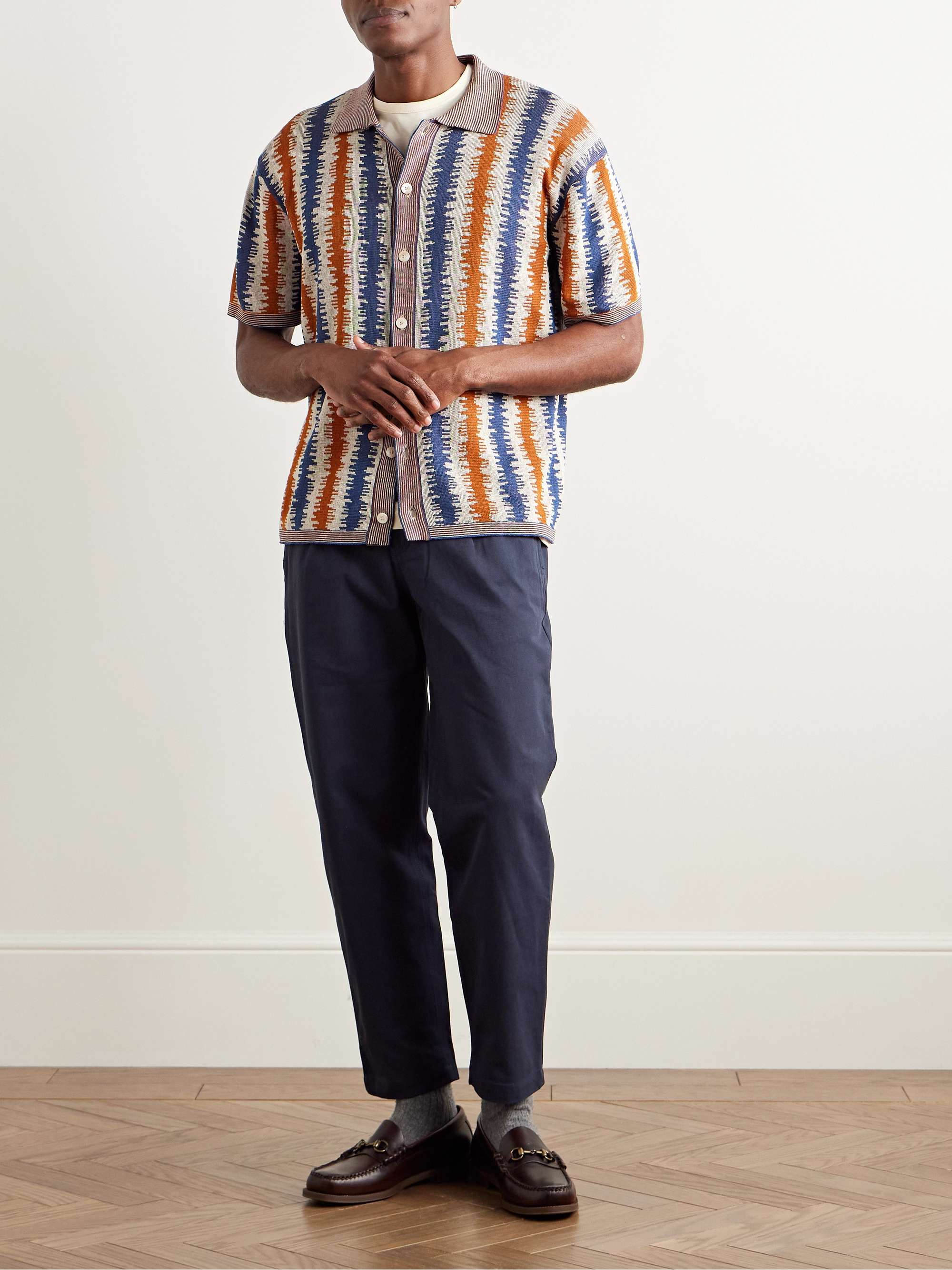 Striped Silk and Linen-Blend Jacquard Shirt view