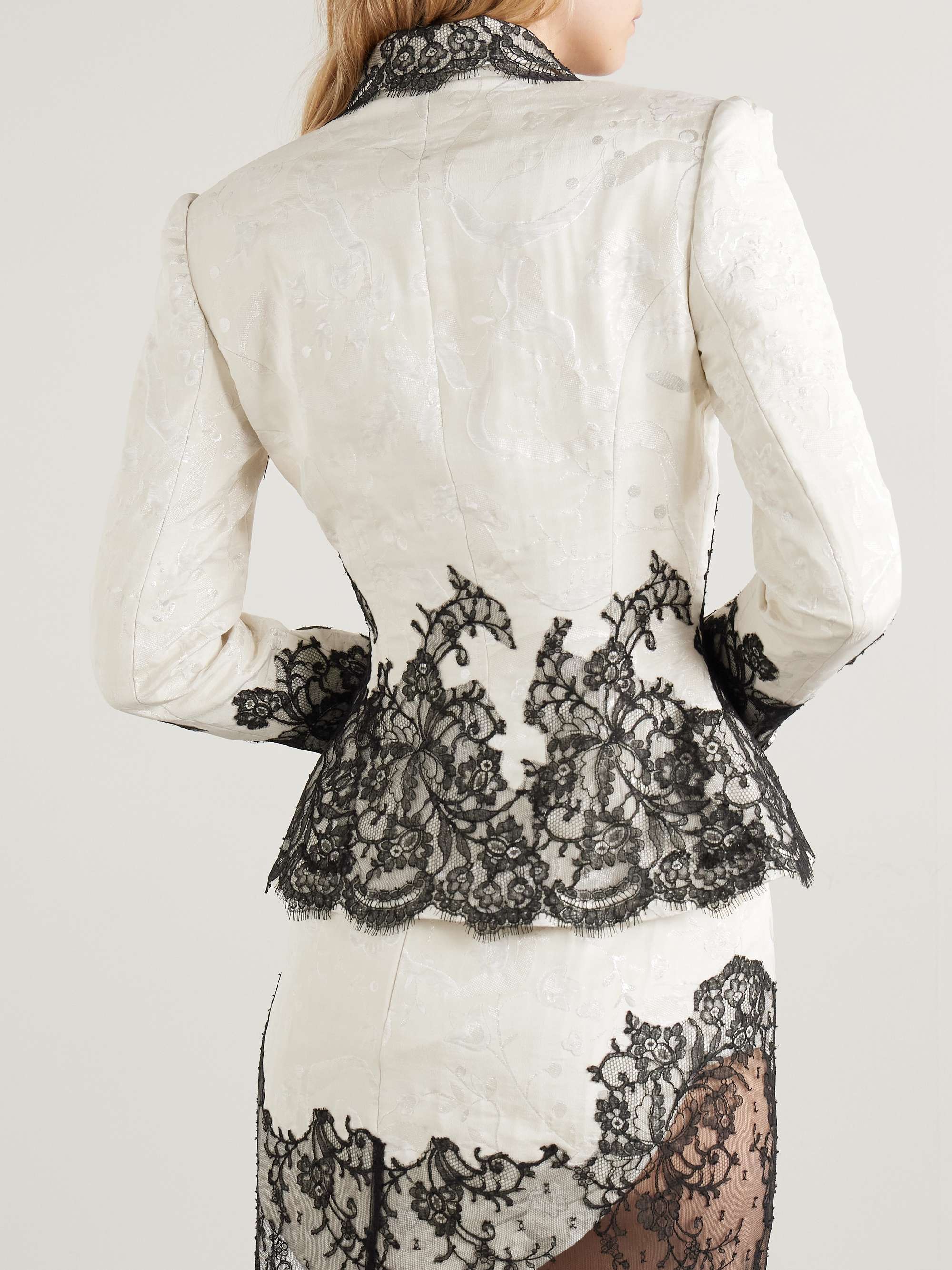 Cotton-blend Chantilly lace-trimmed metallic jacquard jacket view