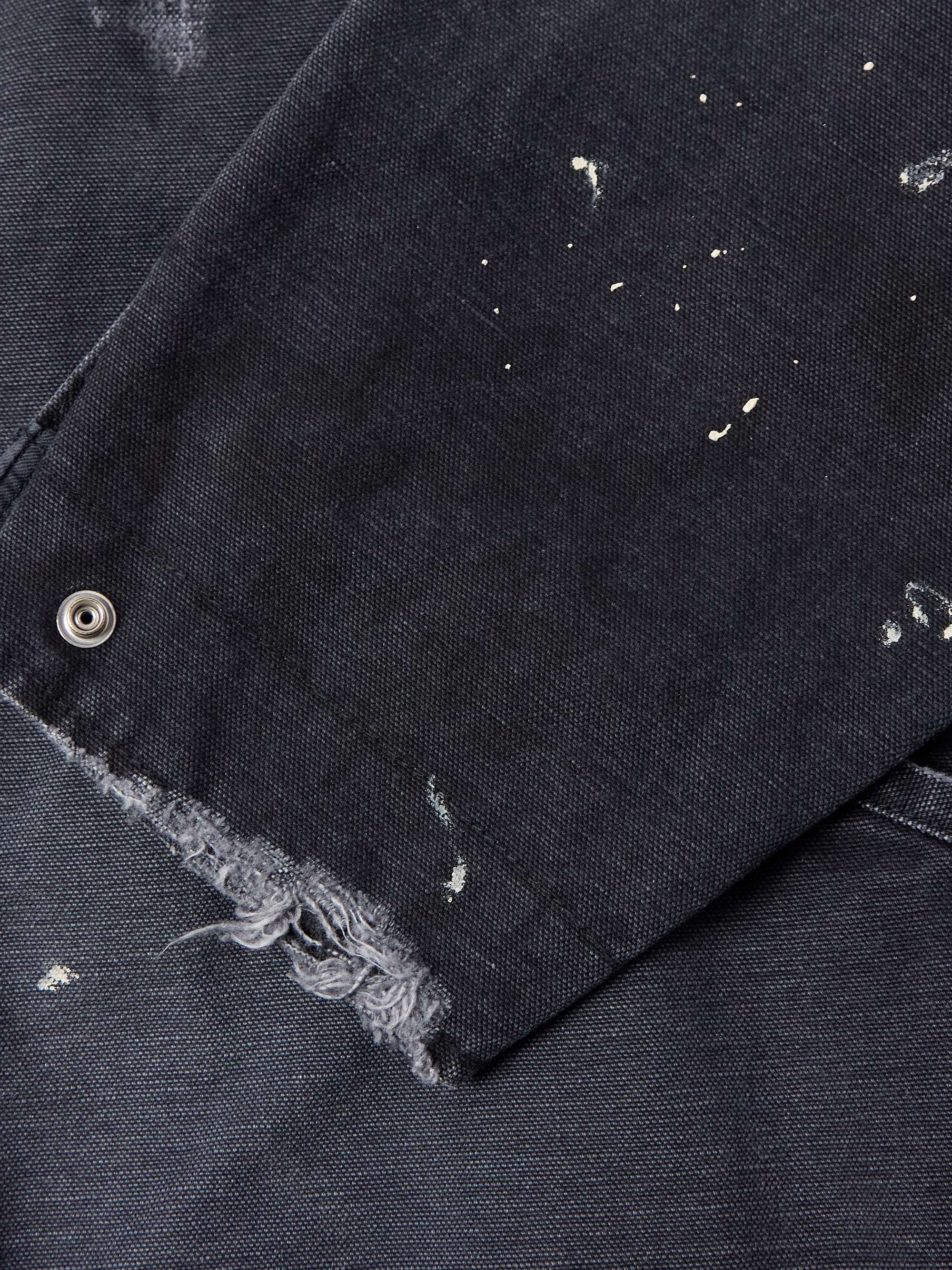 Corduroy-Trimmed Logo-Embroidered Distressed Cotton-Canvas Jacket view