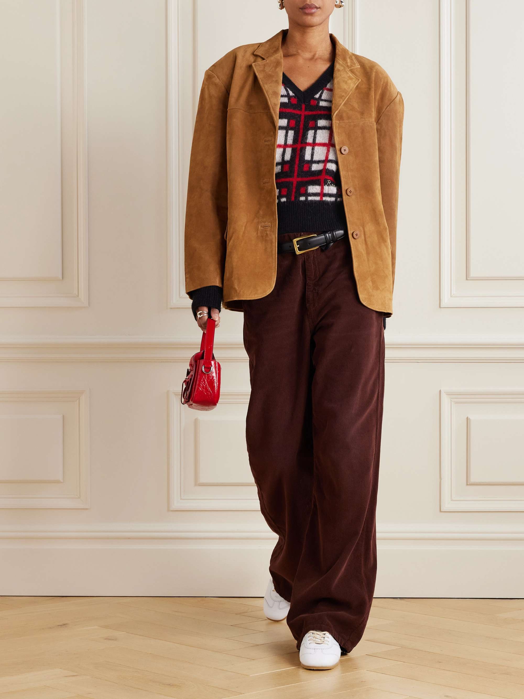 Embroidered checked jacquard-knit sweater view