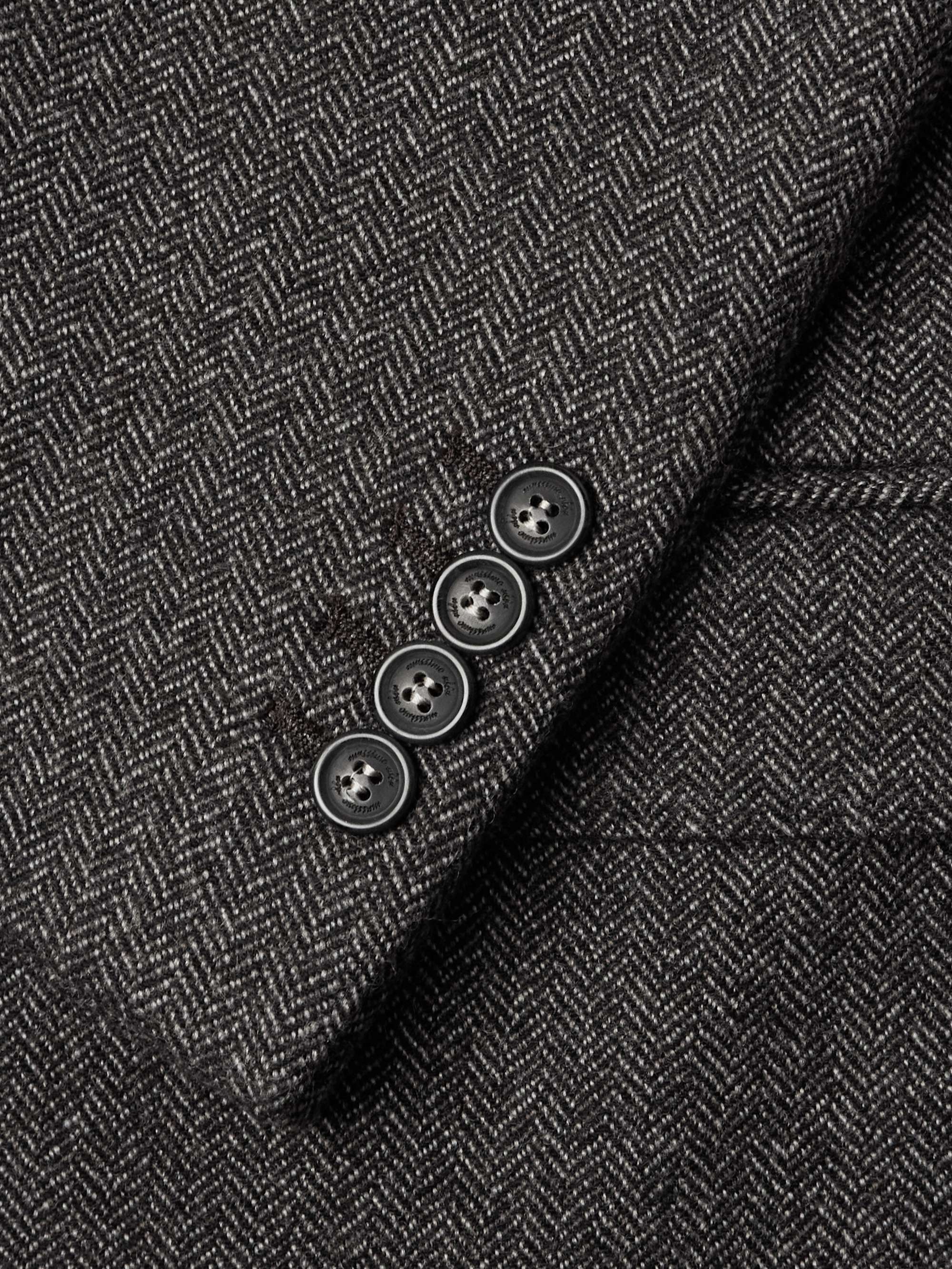 Double-Breasted Herringbone Cashmere and Wool-Blend Suit Jacket view