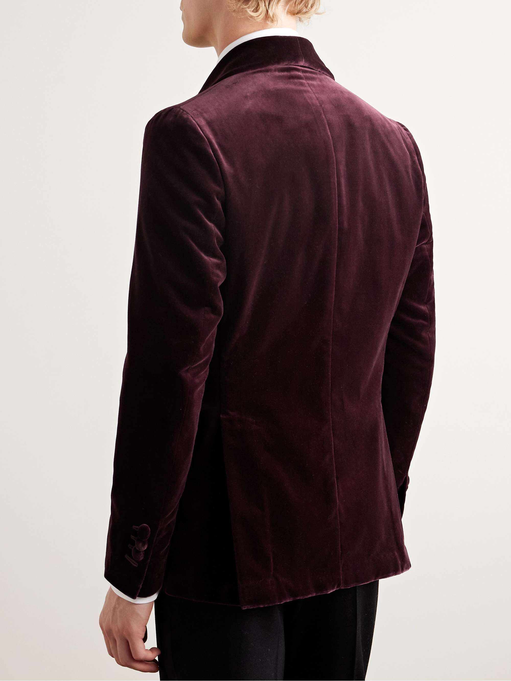 Slim-Fit Shawl-Lapel Double-Breasted Cotton-Velvet Tuxedo Jacket view