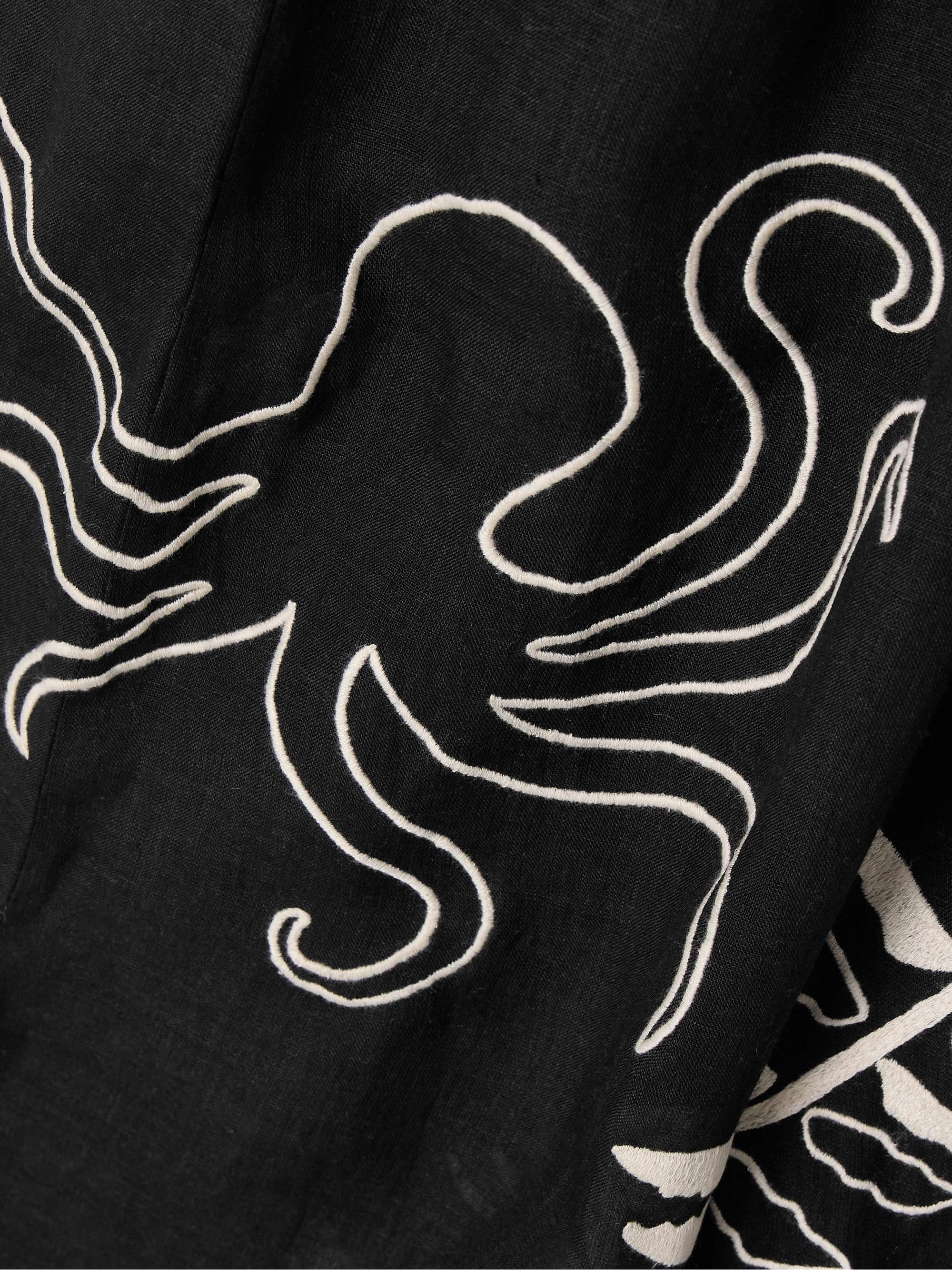 Mermaid Octopus embroidered linen wide-leg pants view