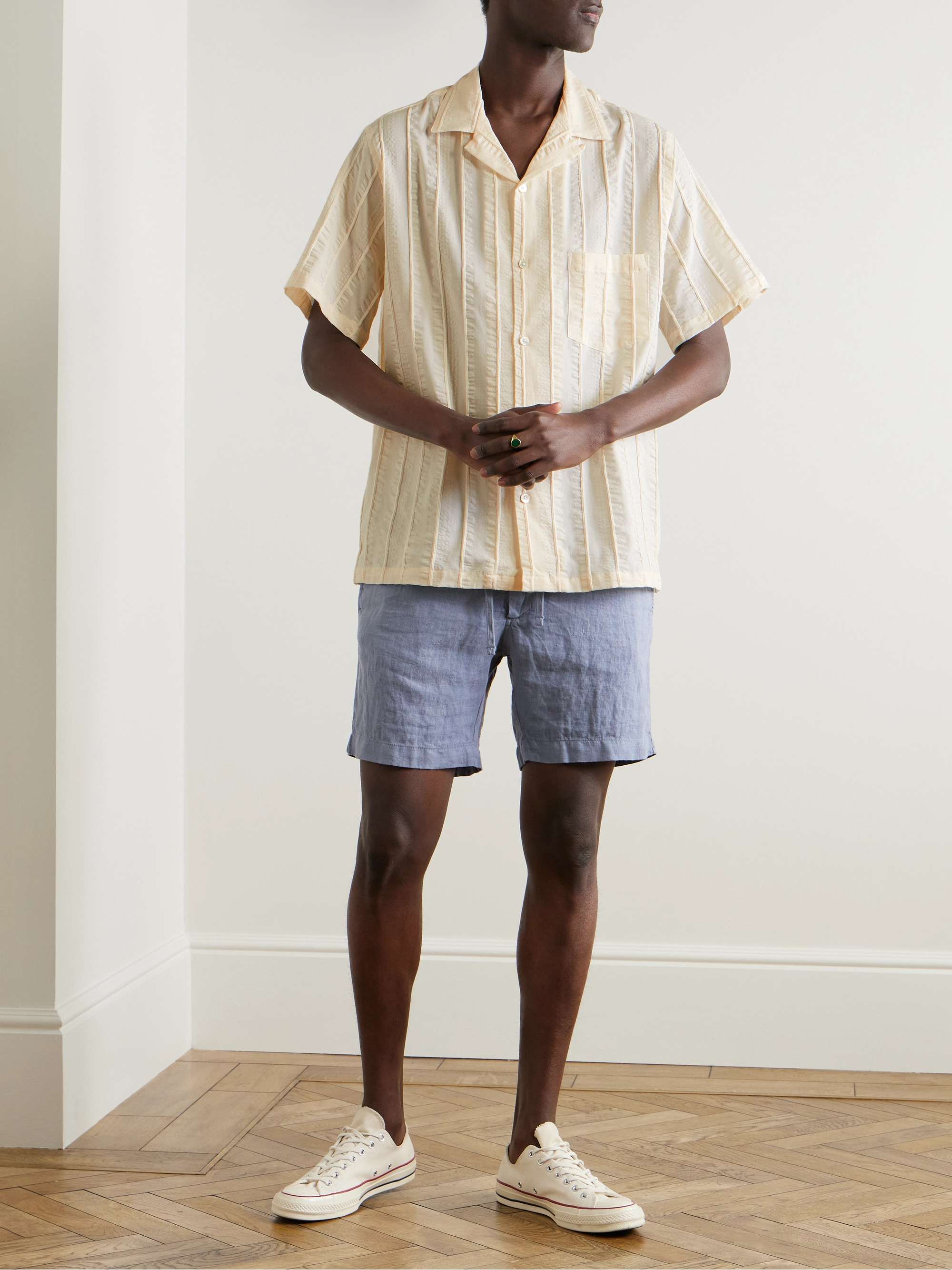Punta Convertible-Collar Striped Embroidered Cotton-Voile Shirt view