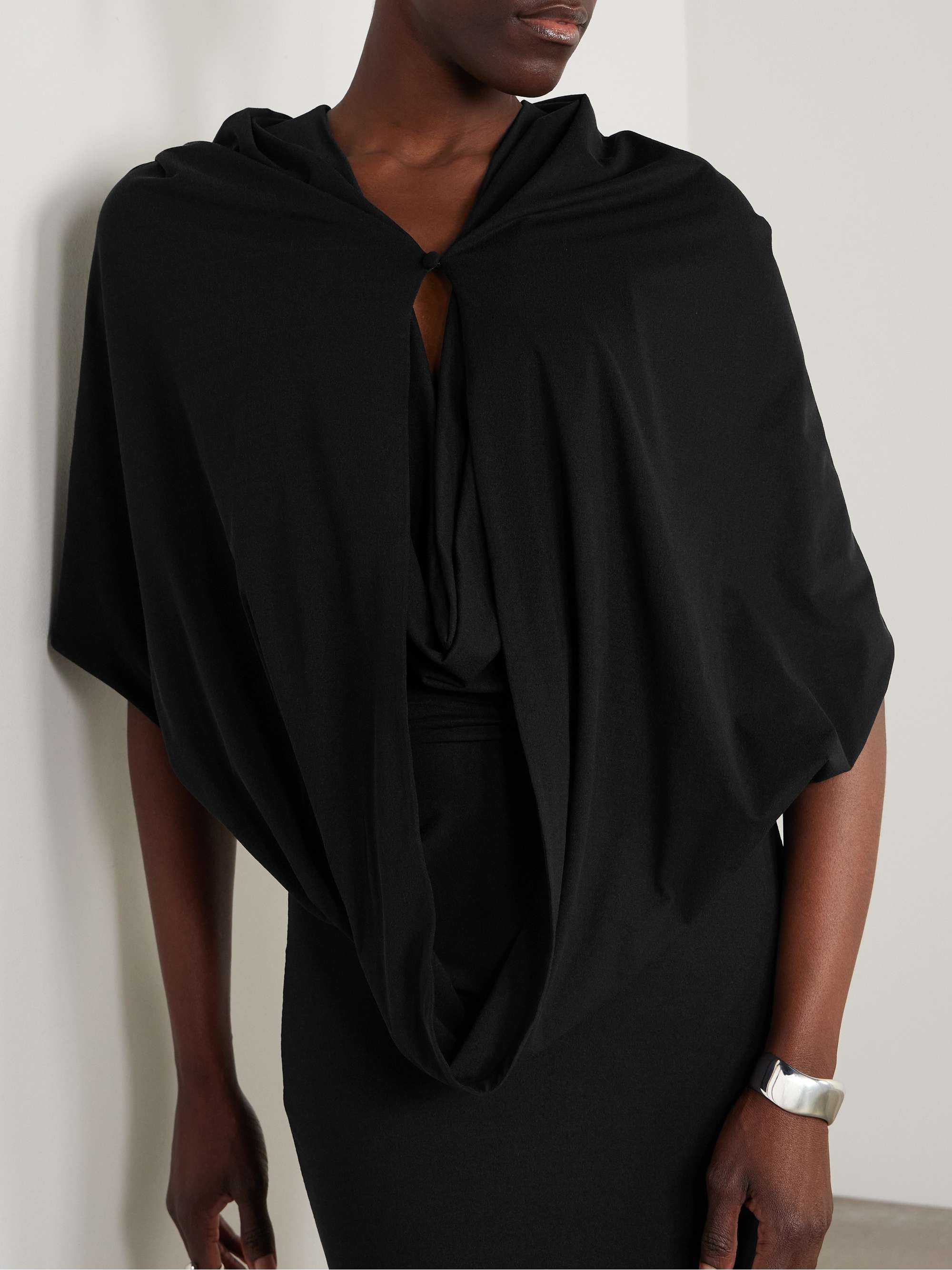 Hooded draped stretch-silk gown view