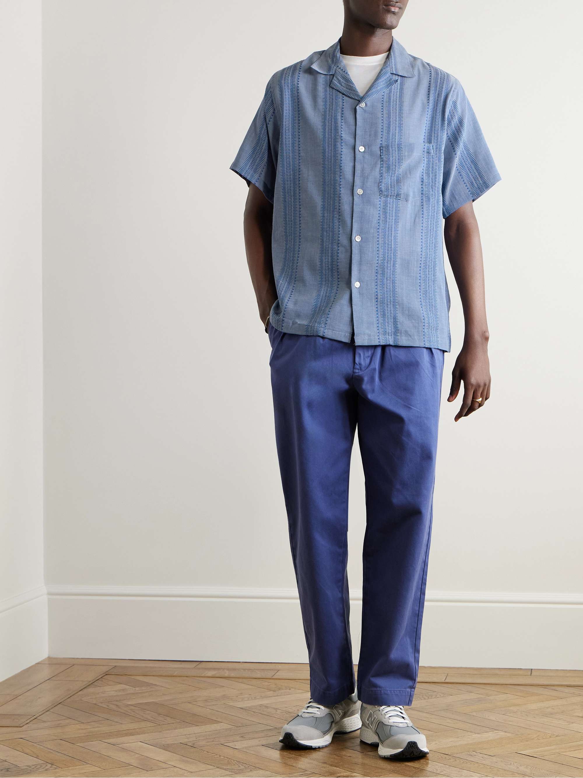 Pacific Convertible-Collar Striped Cotton-Jacquard Shirt view