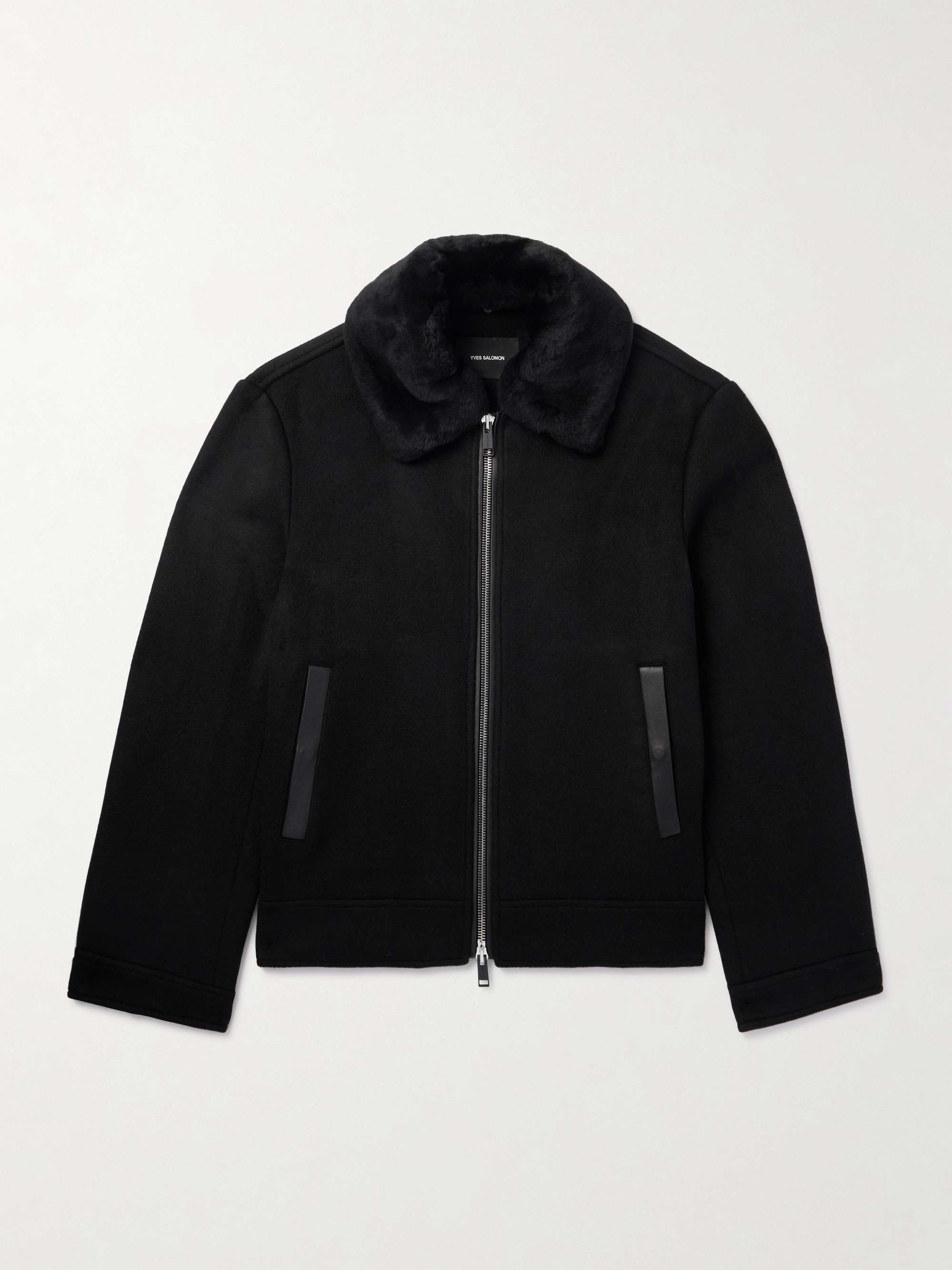 Leather and Shearling-Trimmed Wool and Cashmere-Blend Jacket view