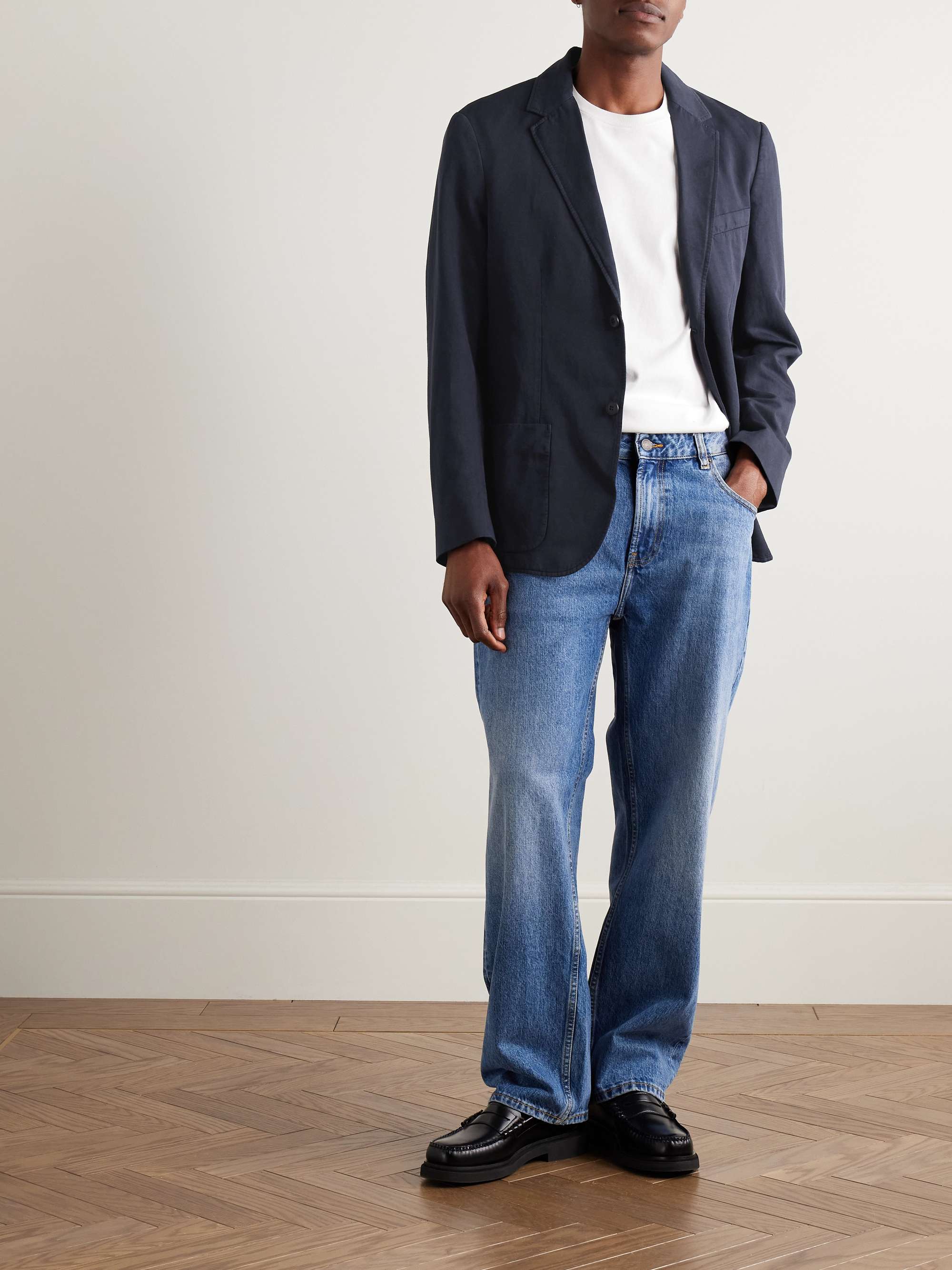 Unstructured Garment-Dyed Cotton and Linen-Blend Twill Blazer view