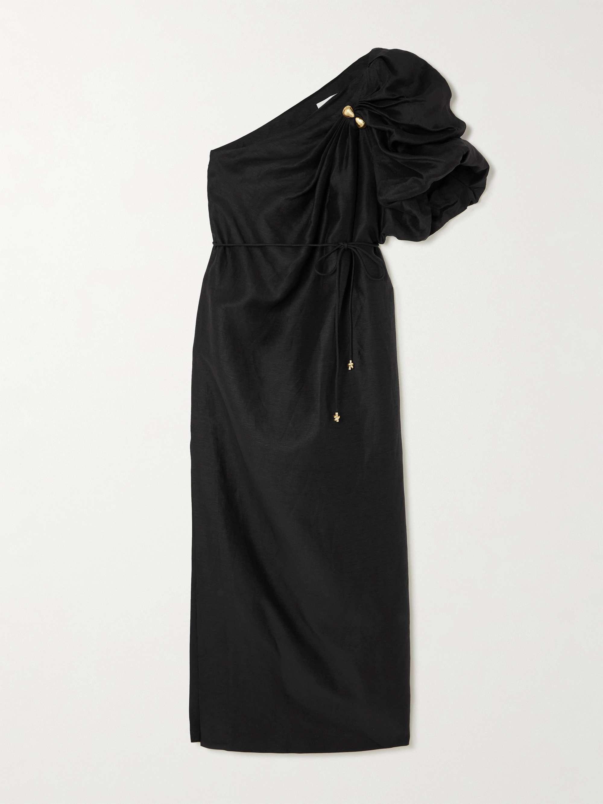 Cira one-shoulder embellished draped linen-blend maxi dress view