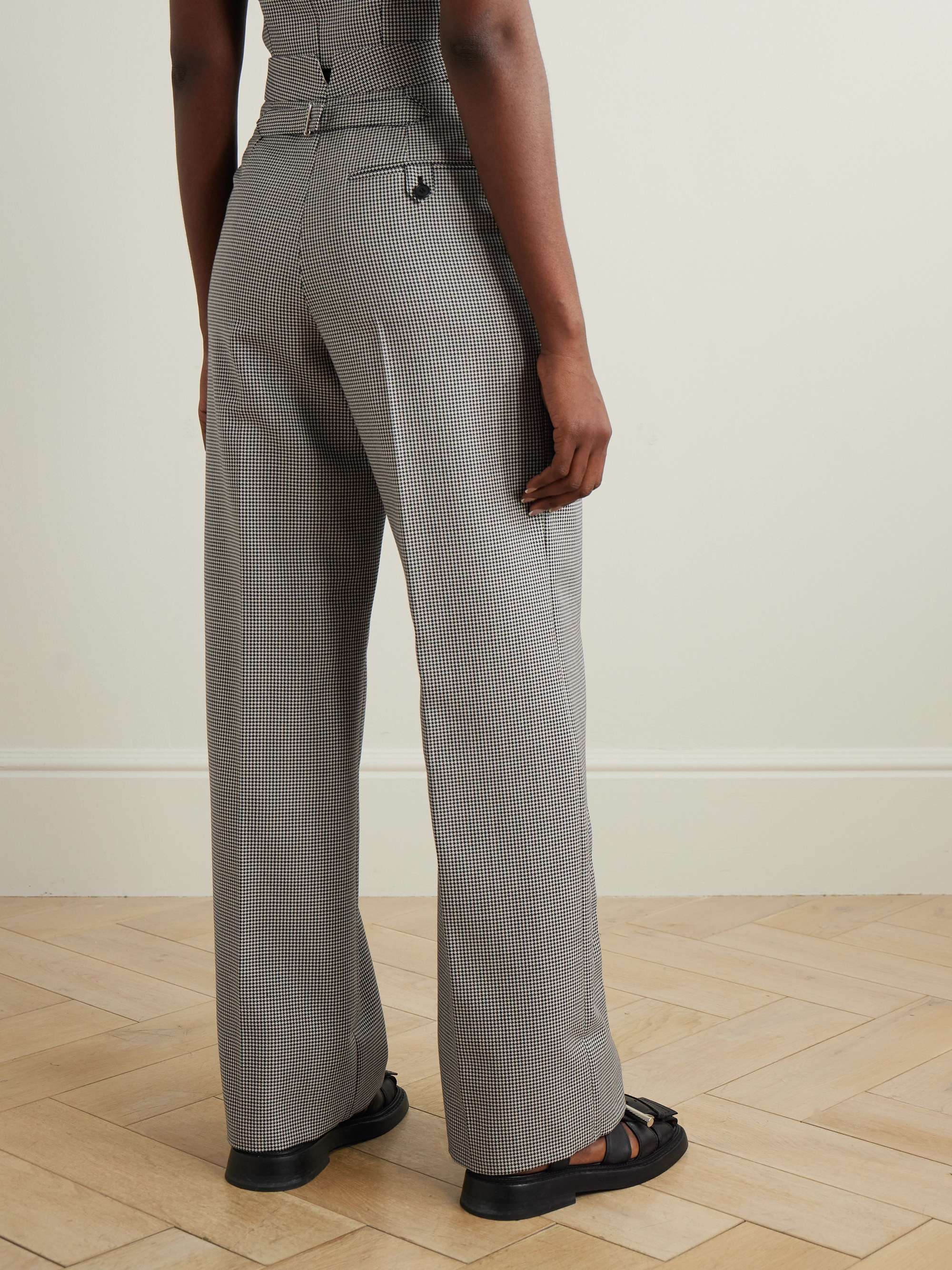 Pleated houndstooth wool and mohair-blend straight-leg pants view