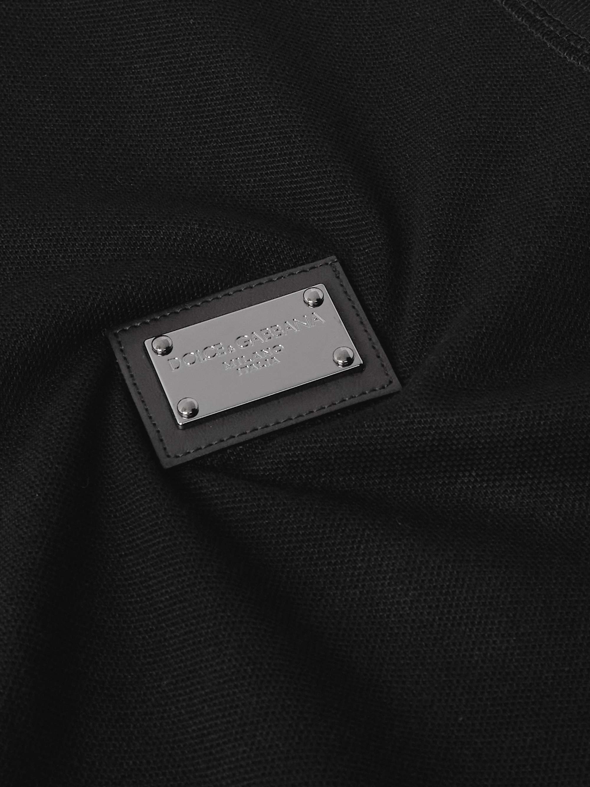 Leather-Trimmed Logo-Appliquéd Cotton-Piqué Polo Shirt view