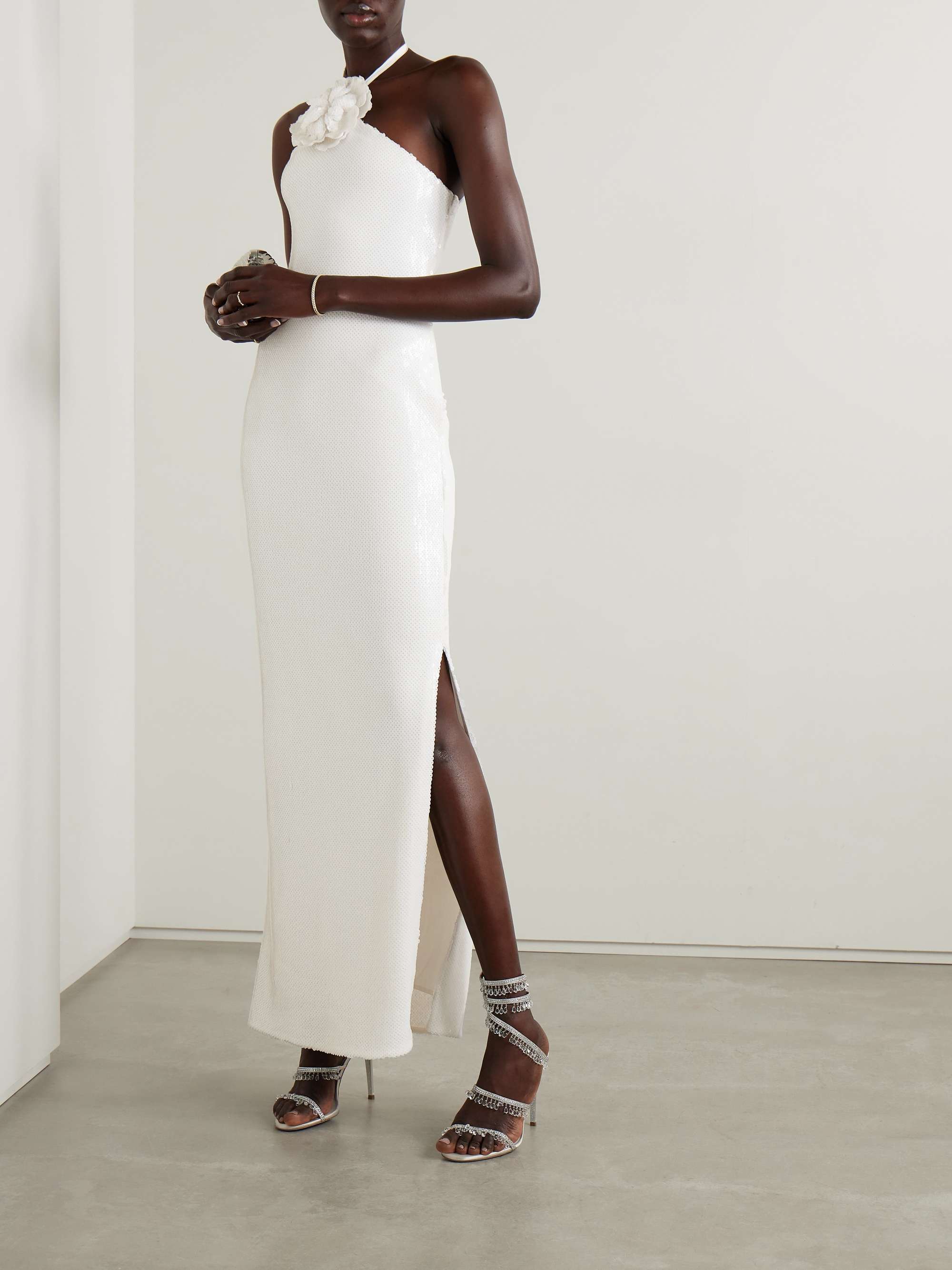 Embellished sequined tulle halterneck gown view