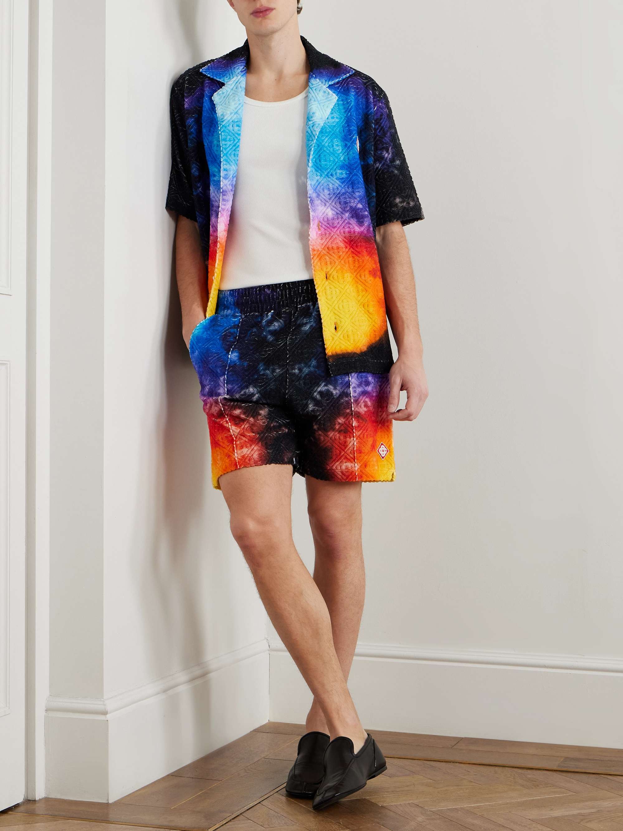 Straight-Leg Logo-Appliquéd Jacquard-Knit Cotton-Blend Terry Shorts view