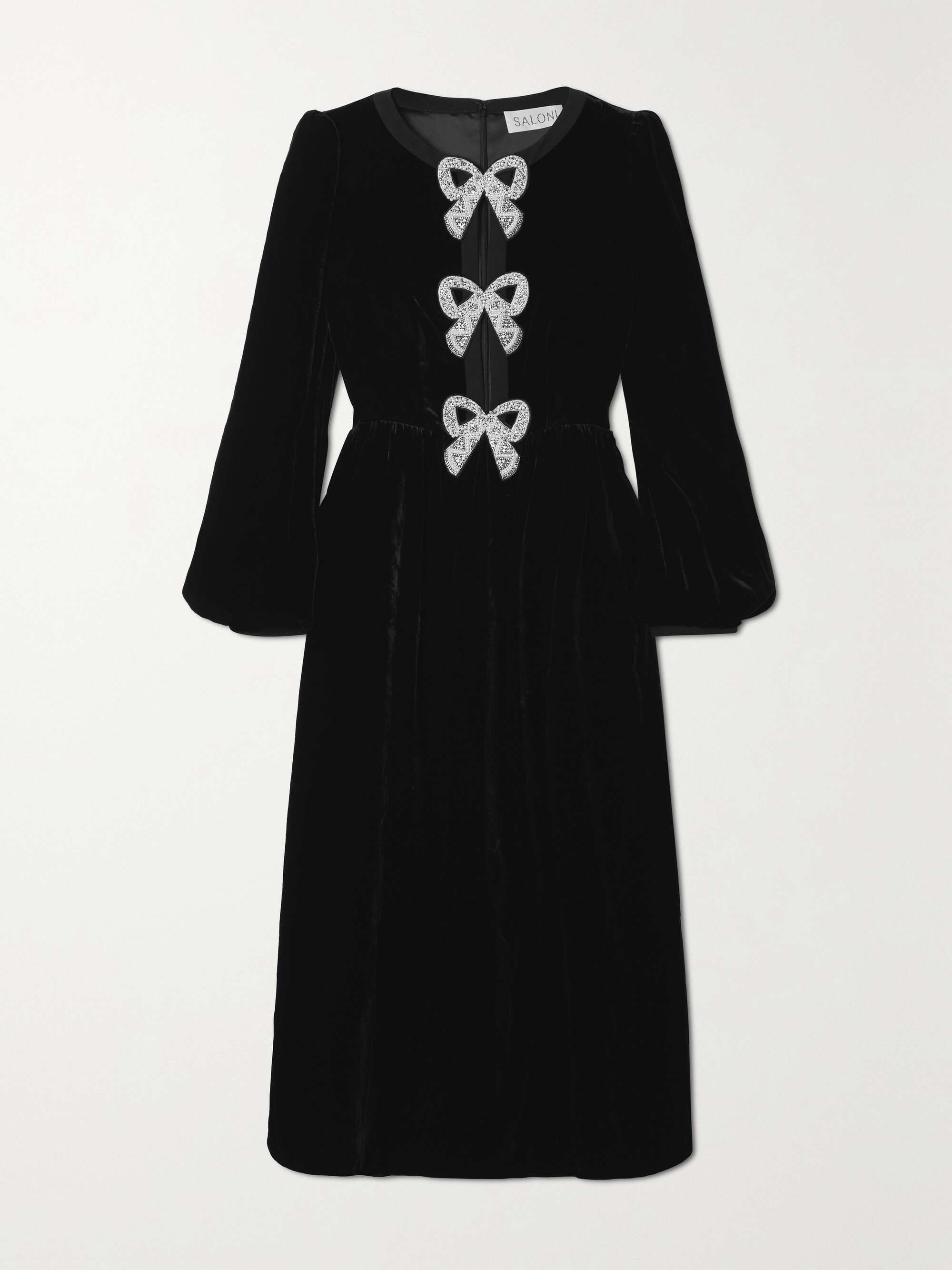 Camille bow-embellished velvet midi dress view