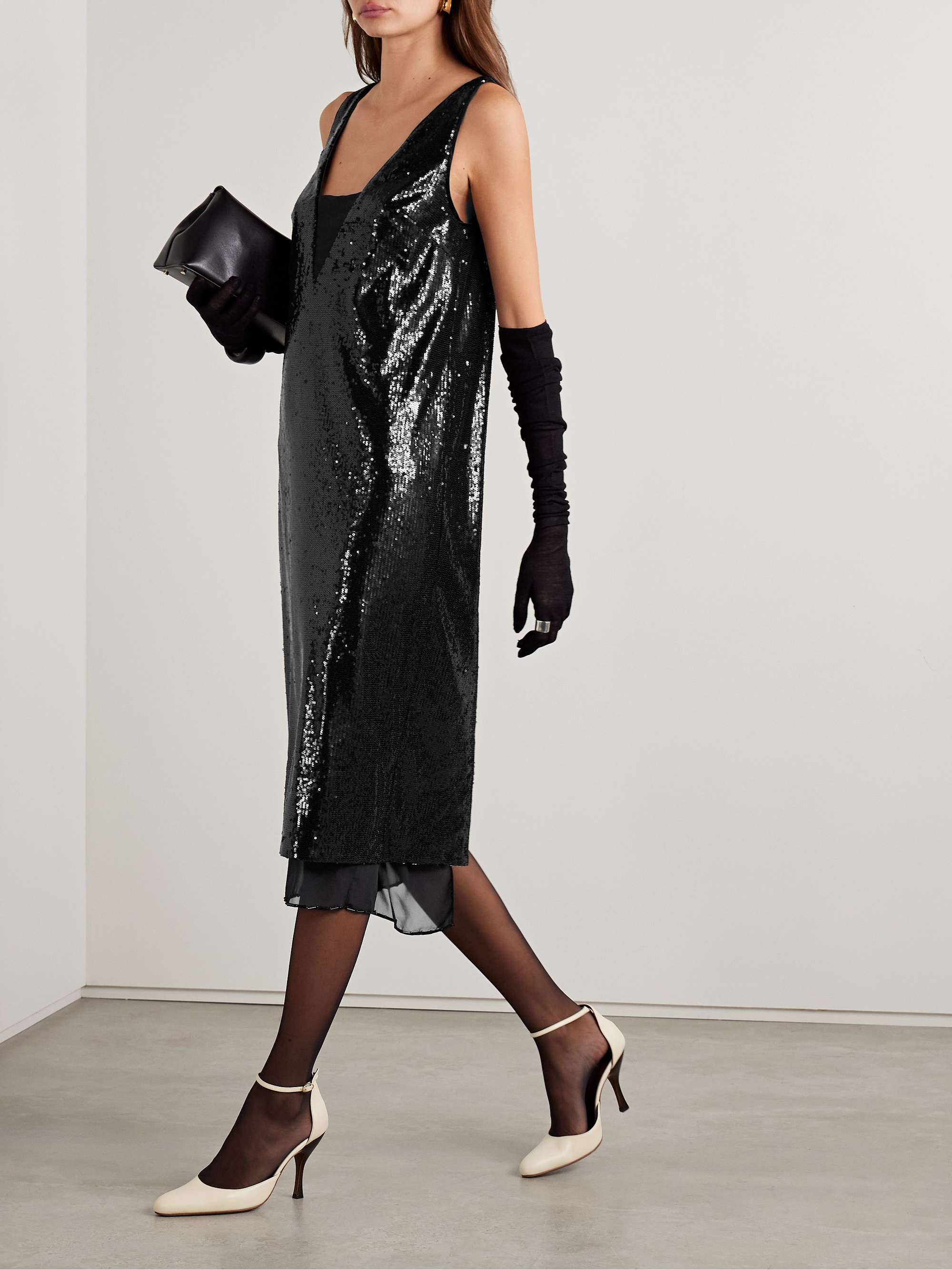 Bead-embellished sequined jersey midi dress view