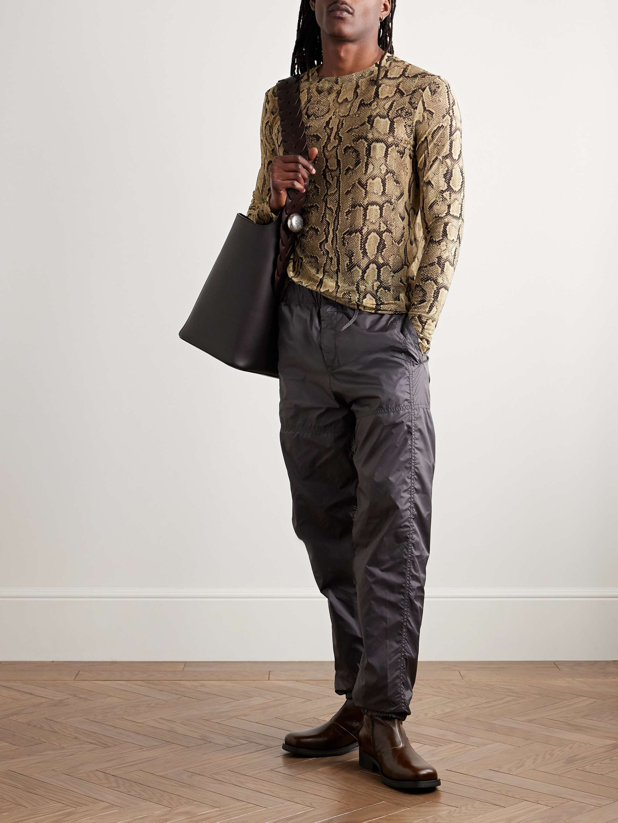 Slim-Fit Snake-Print Stretch-Mesh T-Shirt view