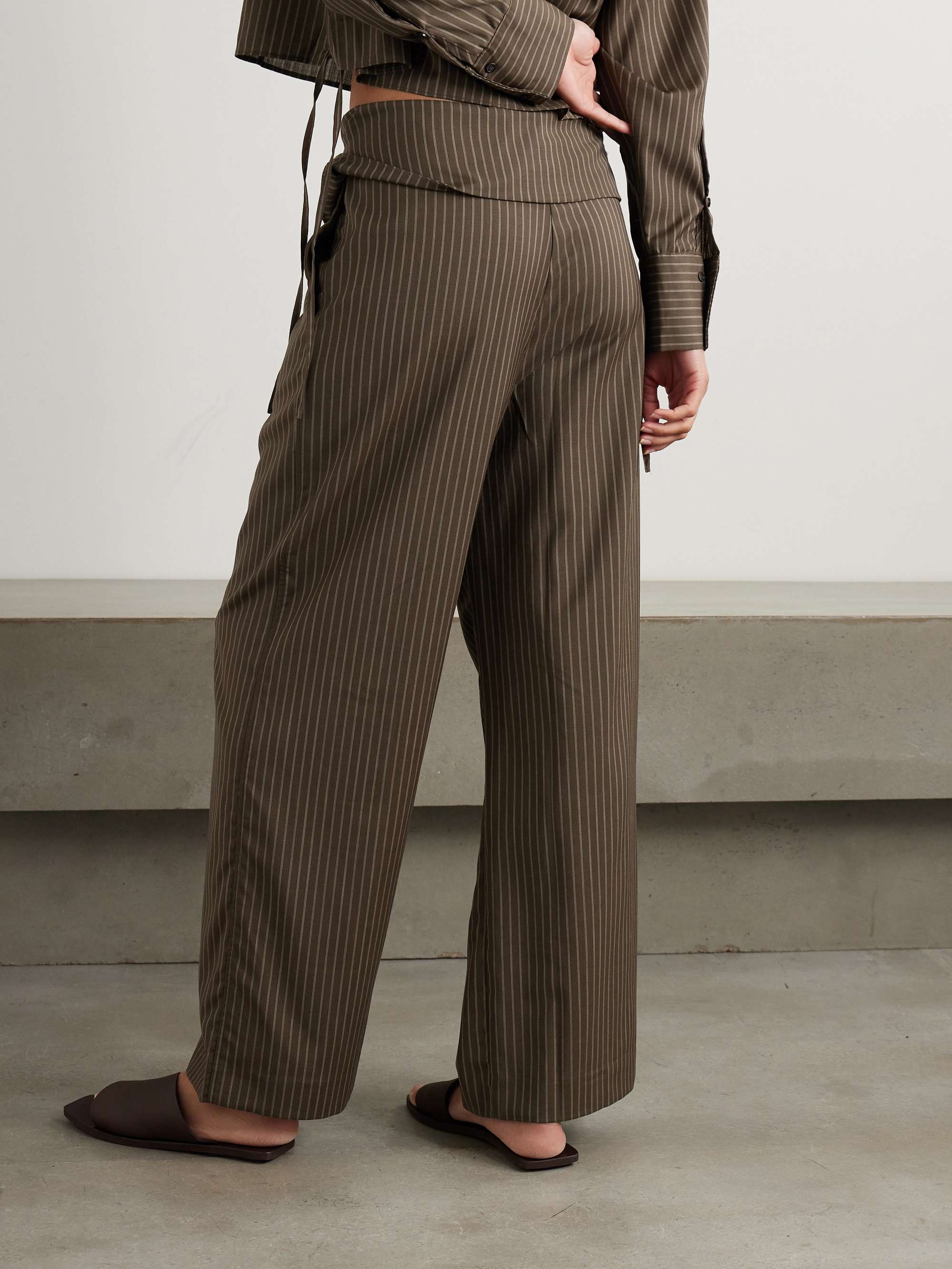 Folded asymmetric pinstriped wool wide-leg pants view