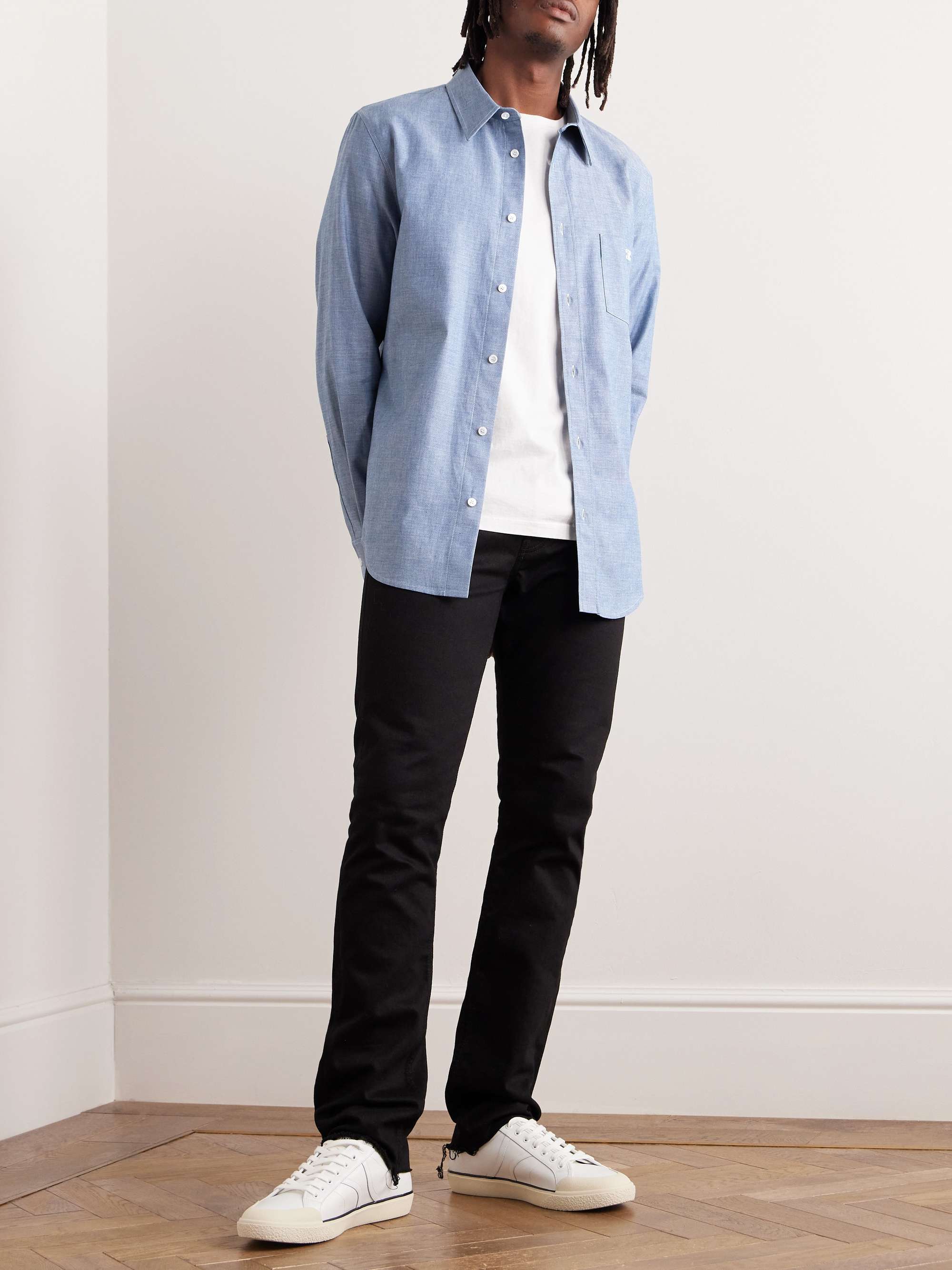 Logo-Embroidered Cotton-Chambray Shirt view
