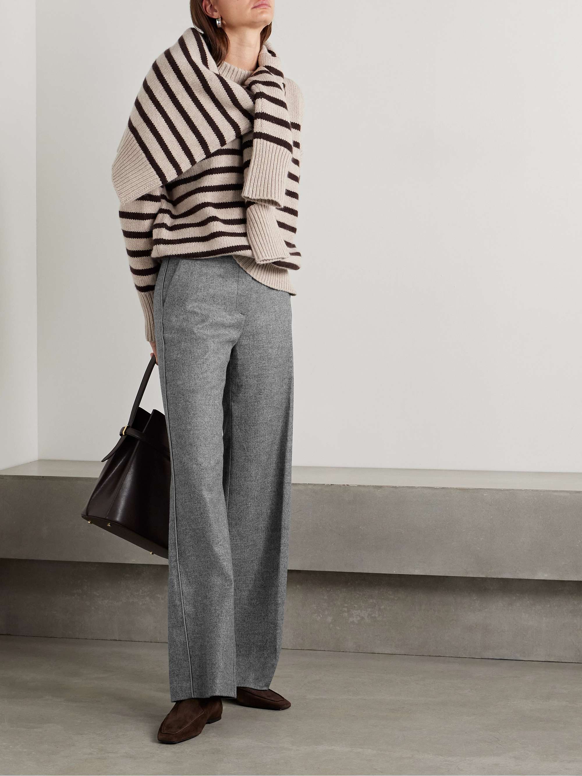 Cadet herringbone woven wide-leg pants view