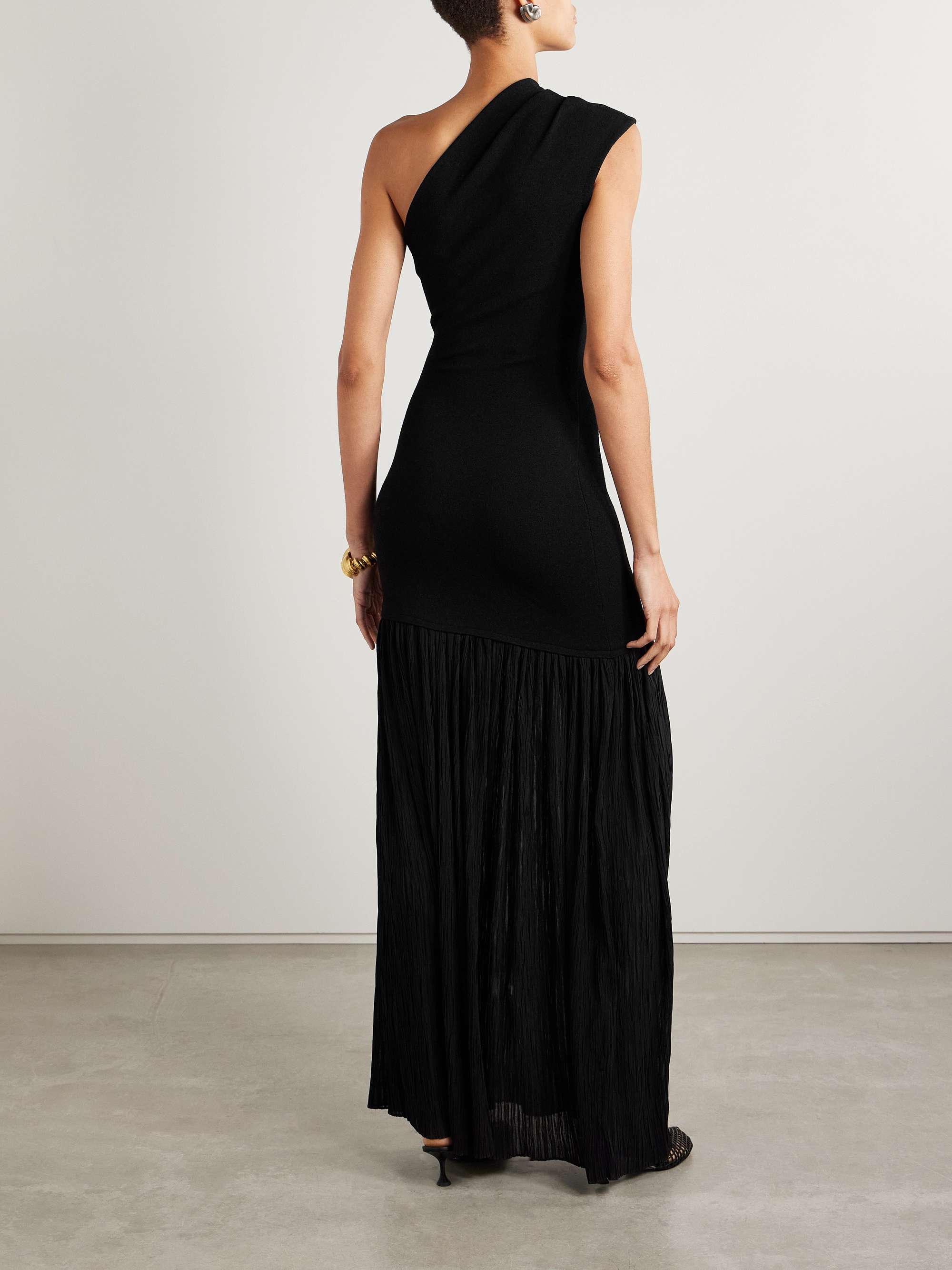 Cora one-shoulder stretch-knit and pleated crepon maxi dress view