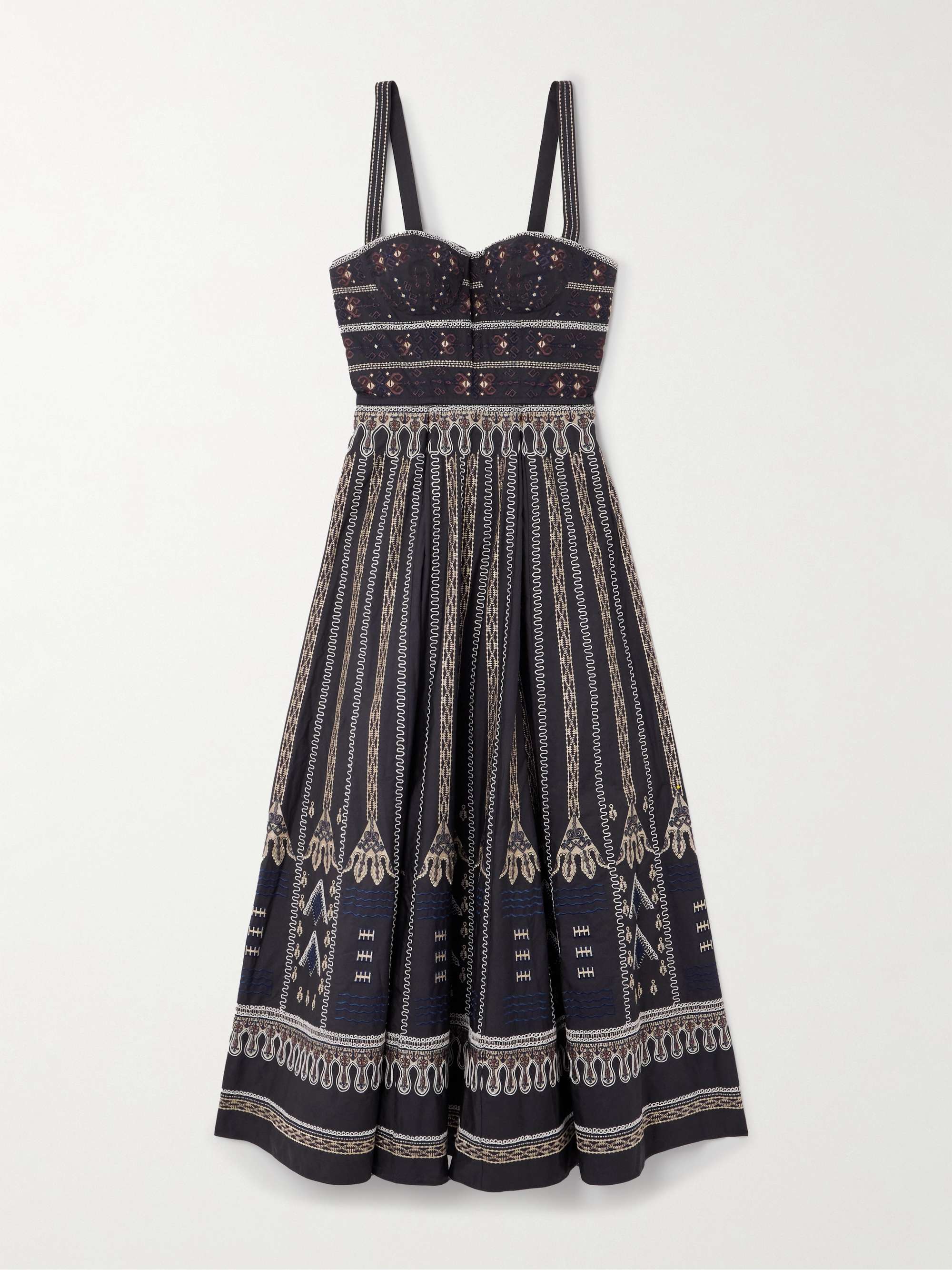 Elida Calliope pleated embroidered cotton-blend poplin midi dress view