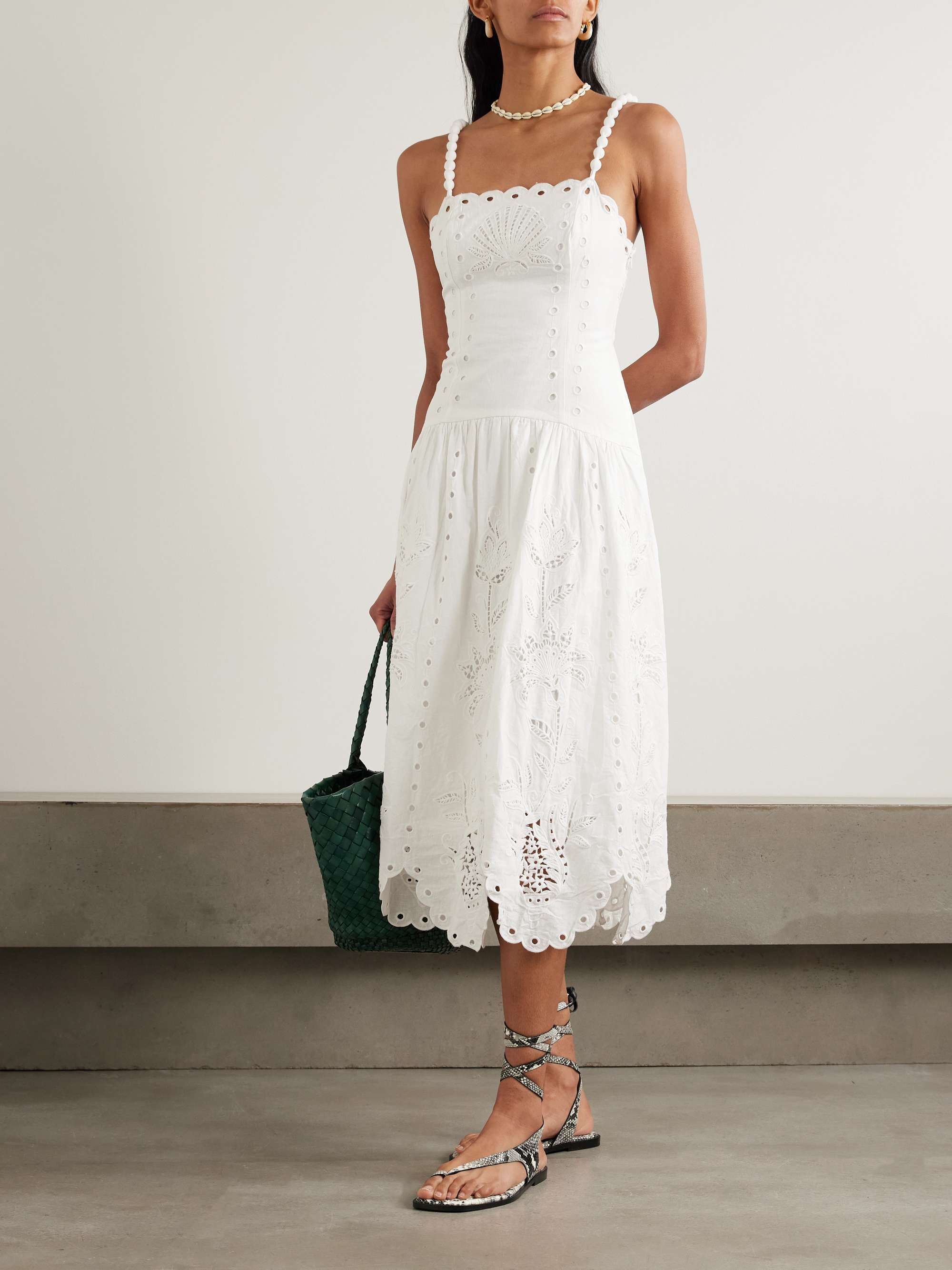 Richelieu scalloped gathered broderie anglaise linen-blend midi dress view