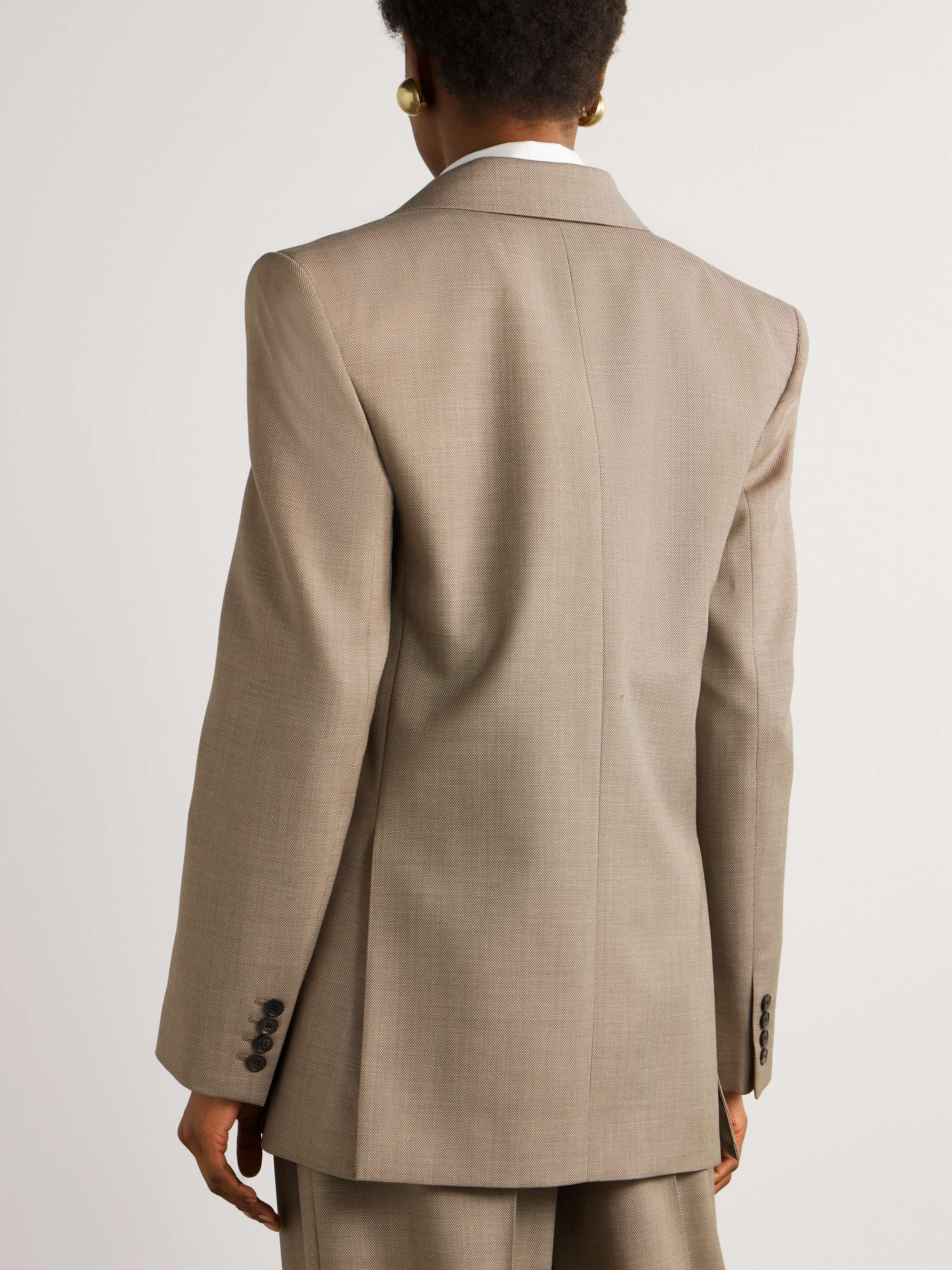 Double-breasted wool suit jacket view