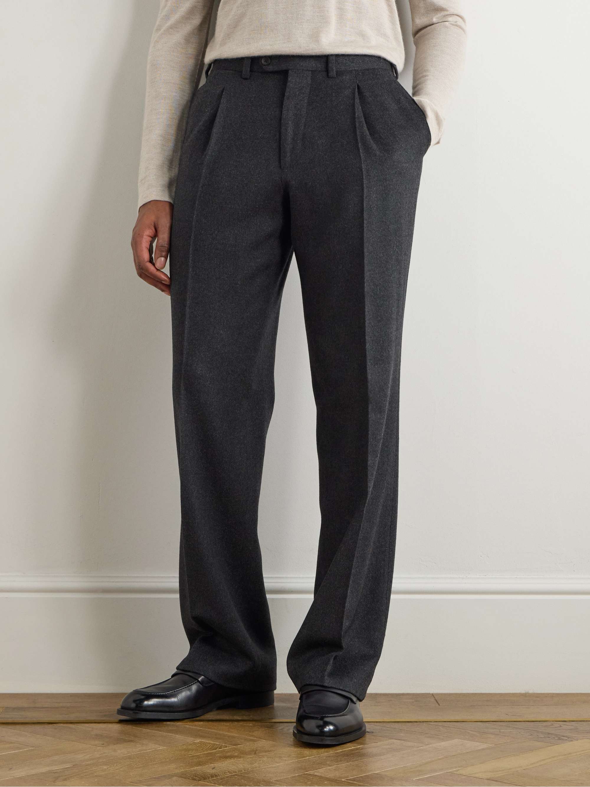 Tapered Pleated Camel Hair Suit Trousers view