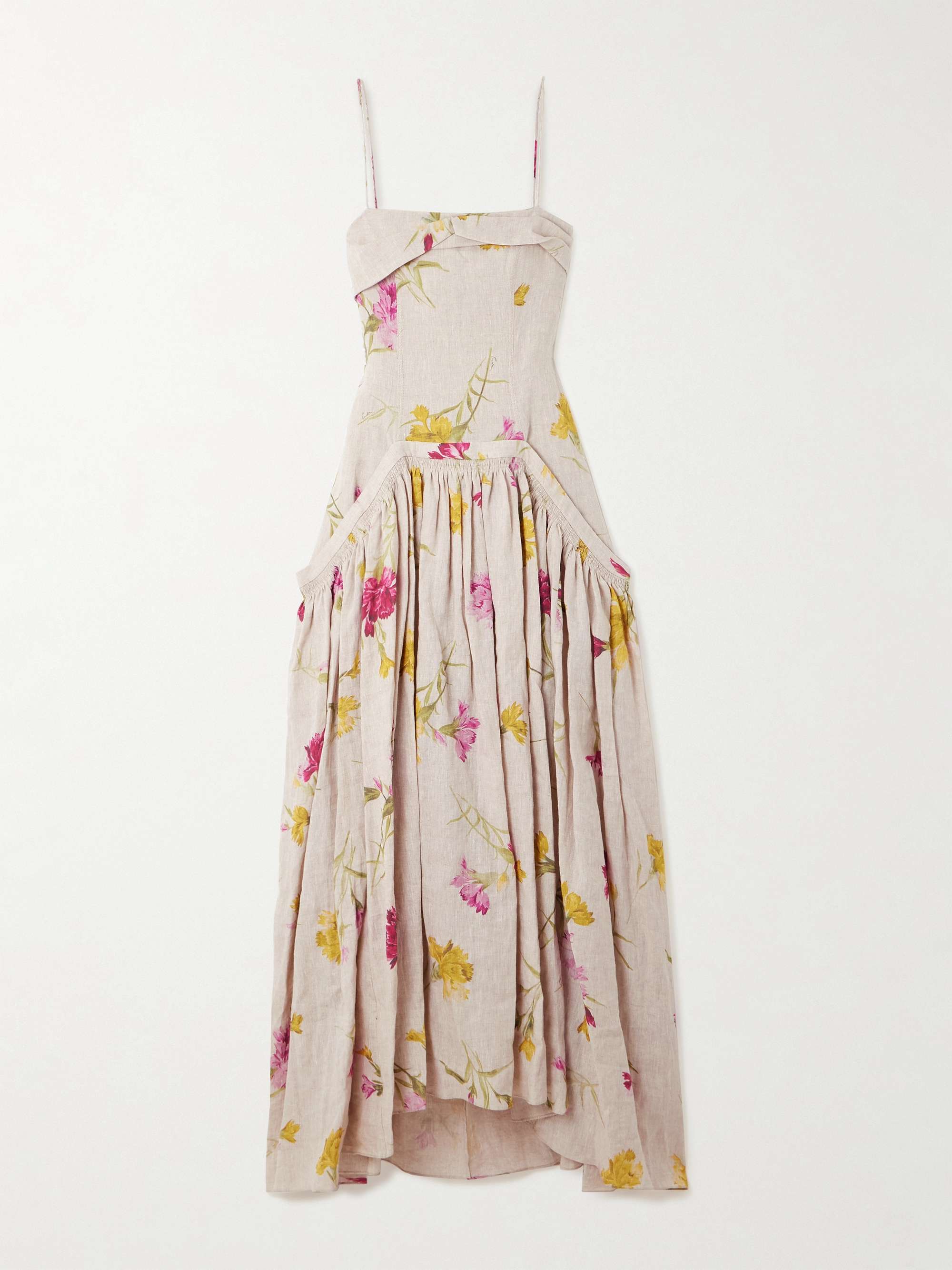 Floral-print linen midi dress view