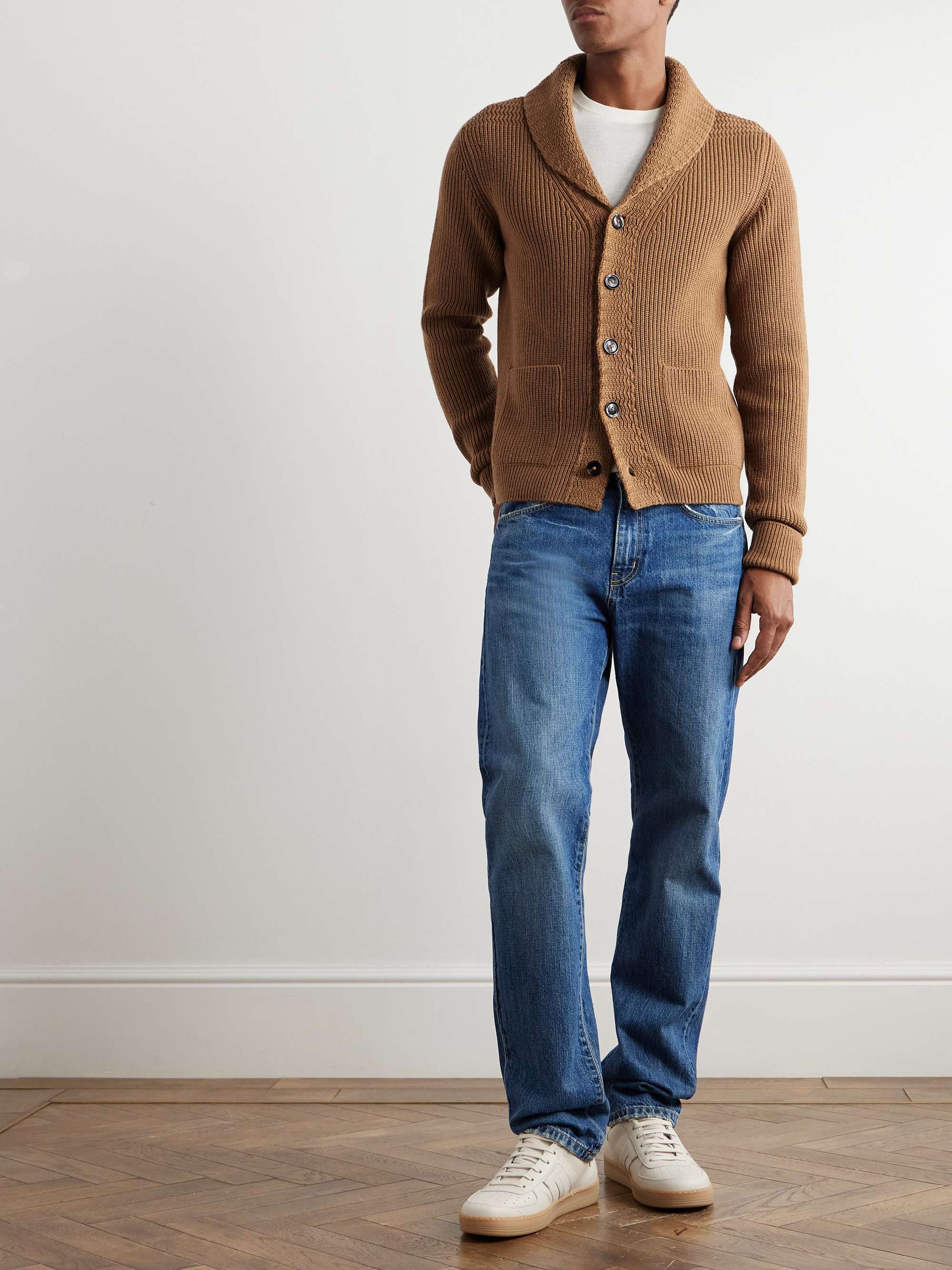 Slim-Fit Shawl-Collar Ribbed Cashmere Cardigan view