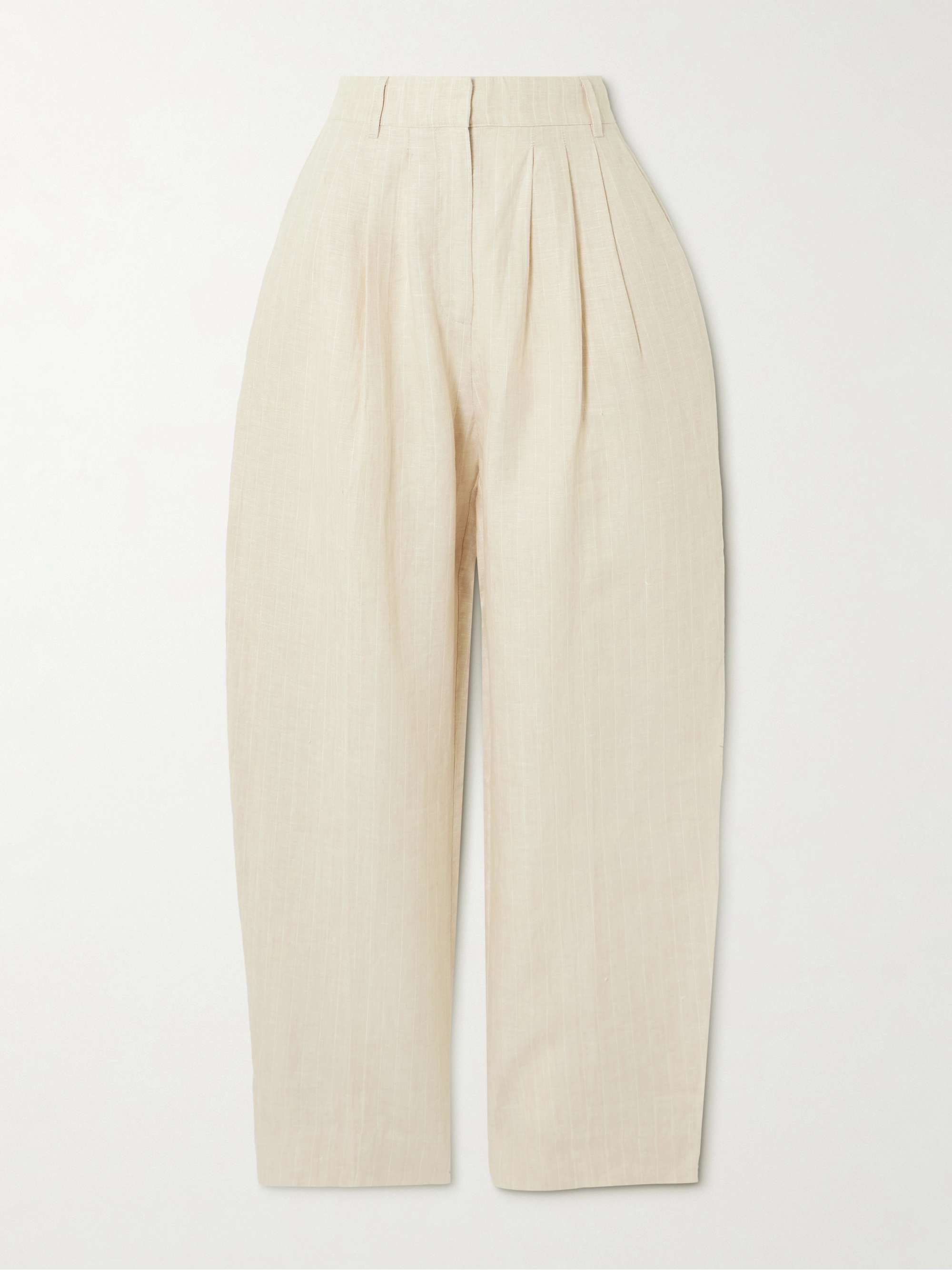 Lucille pleated pinstriped linen straight-leg pants view