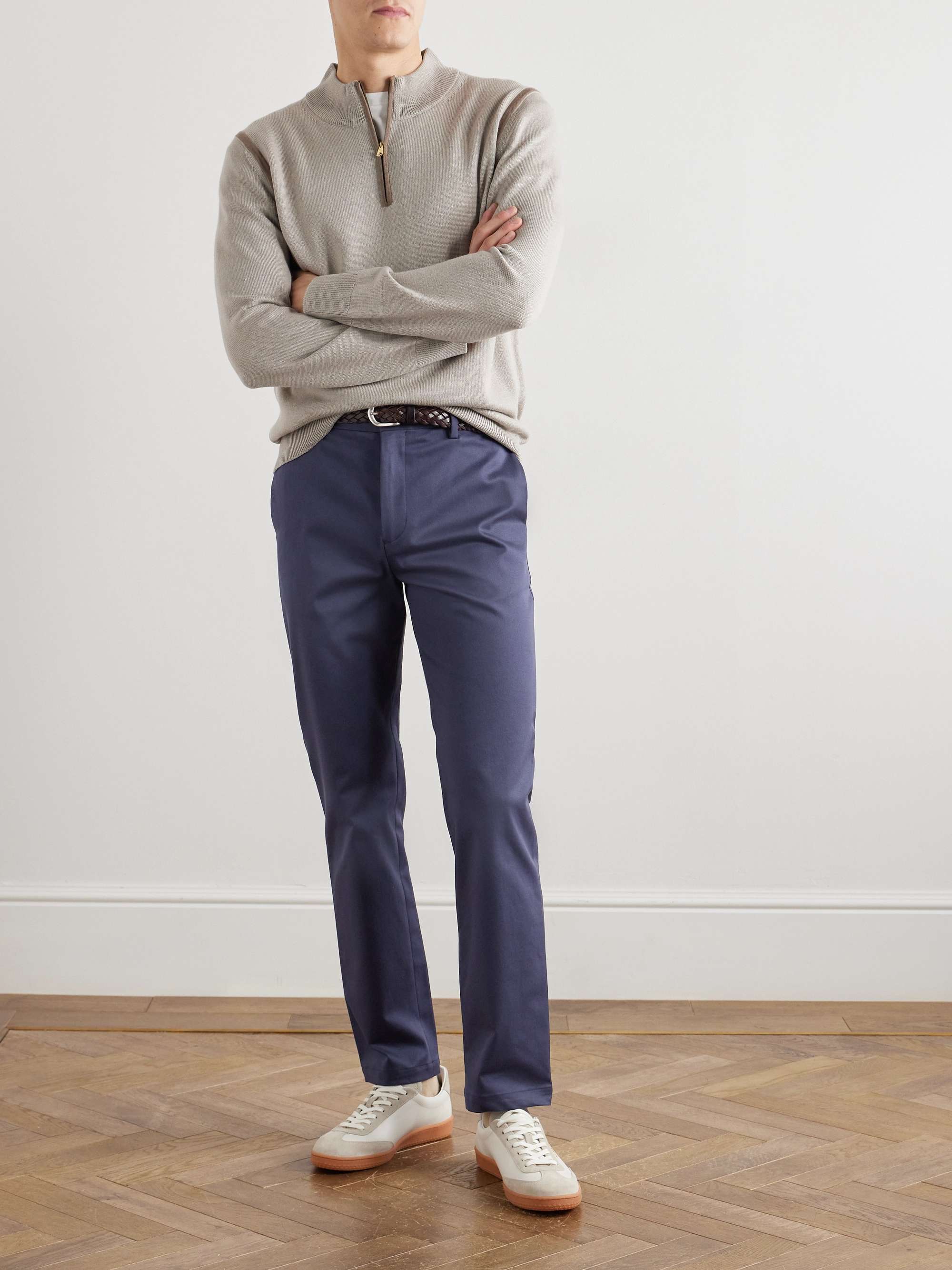 Slim-Fit Straight-Leg Stretch-Cotton Twill Trousers view