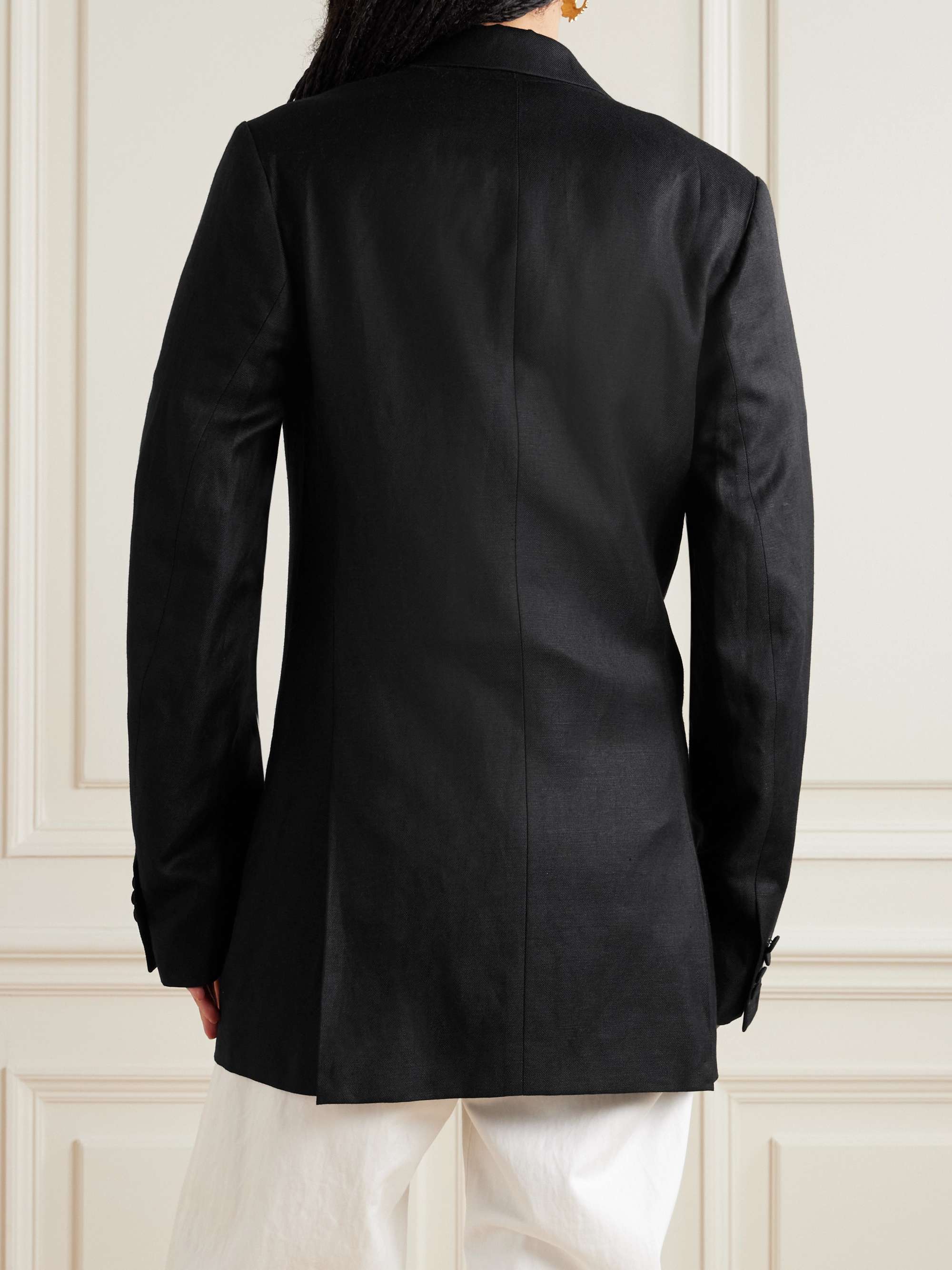 Oversized double-breasted wool, linen and silk-blend twill blazer view
