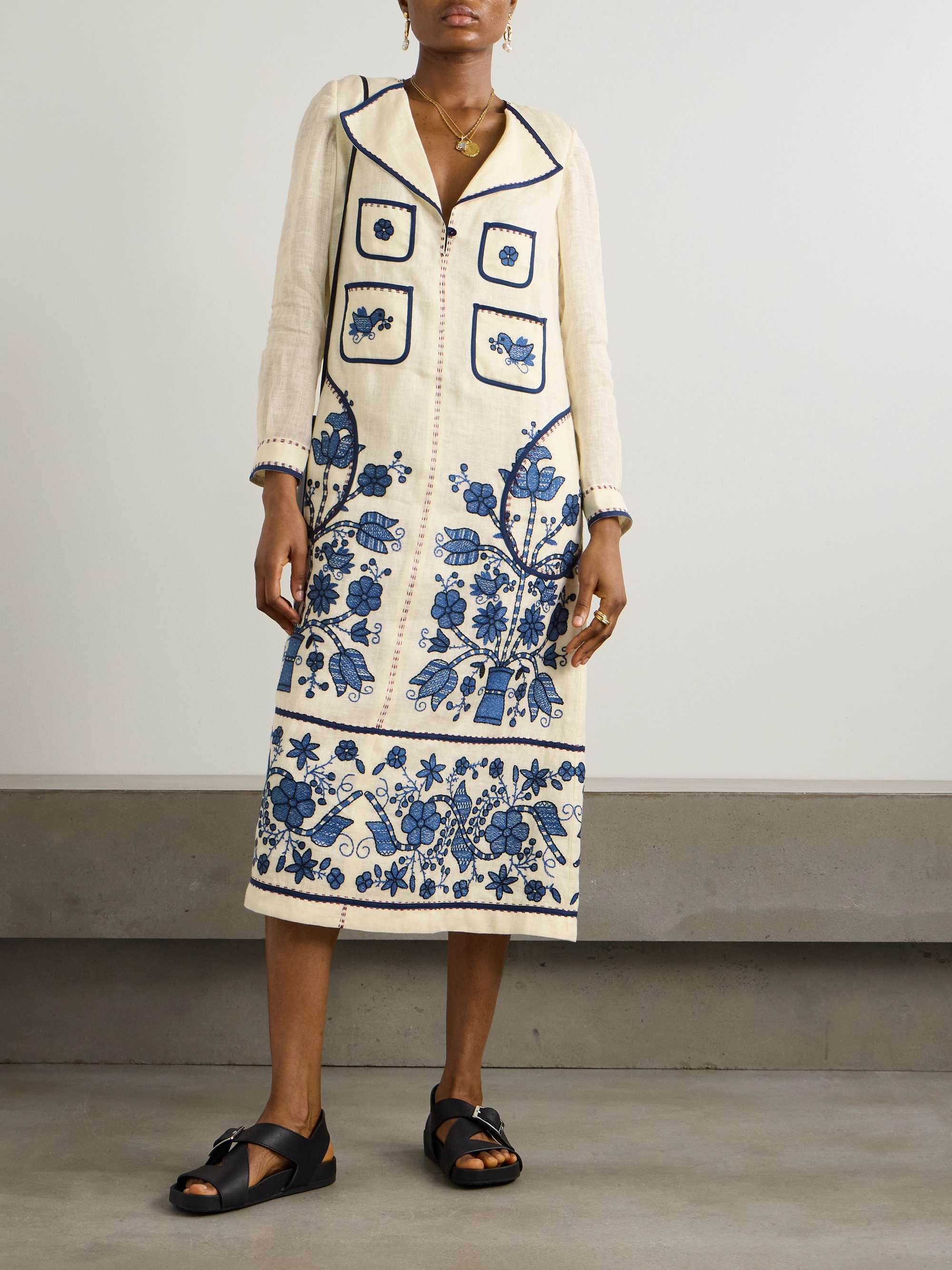 Sasha embroidered linen midi shirt dress view