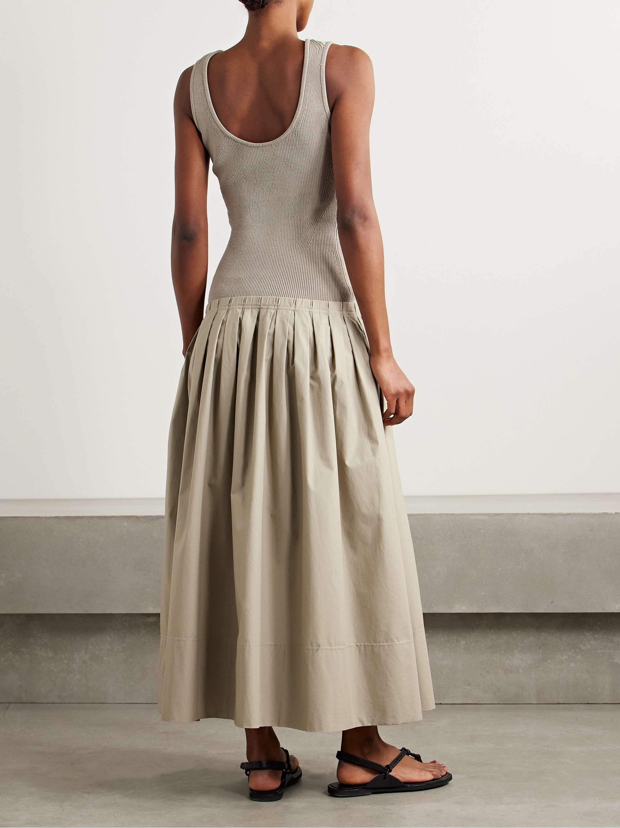Gene pointelle-knit silk and cotton-blend and pleated cotton-poplin midi dress view