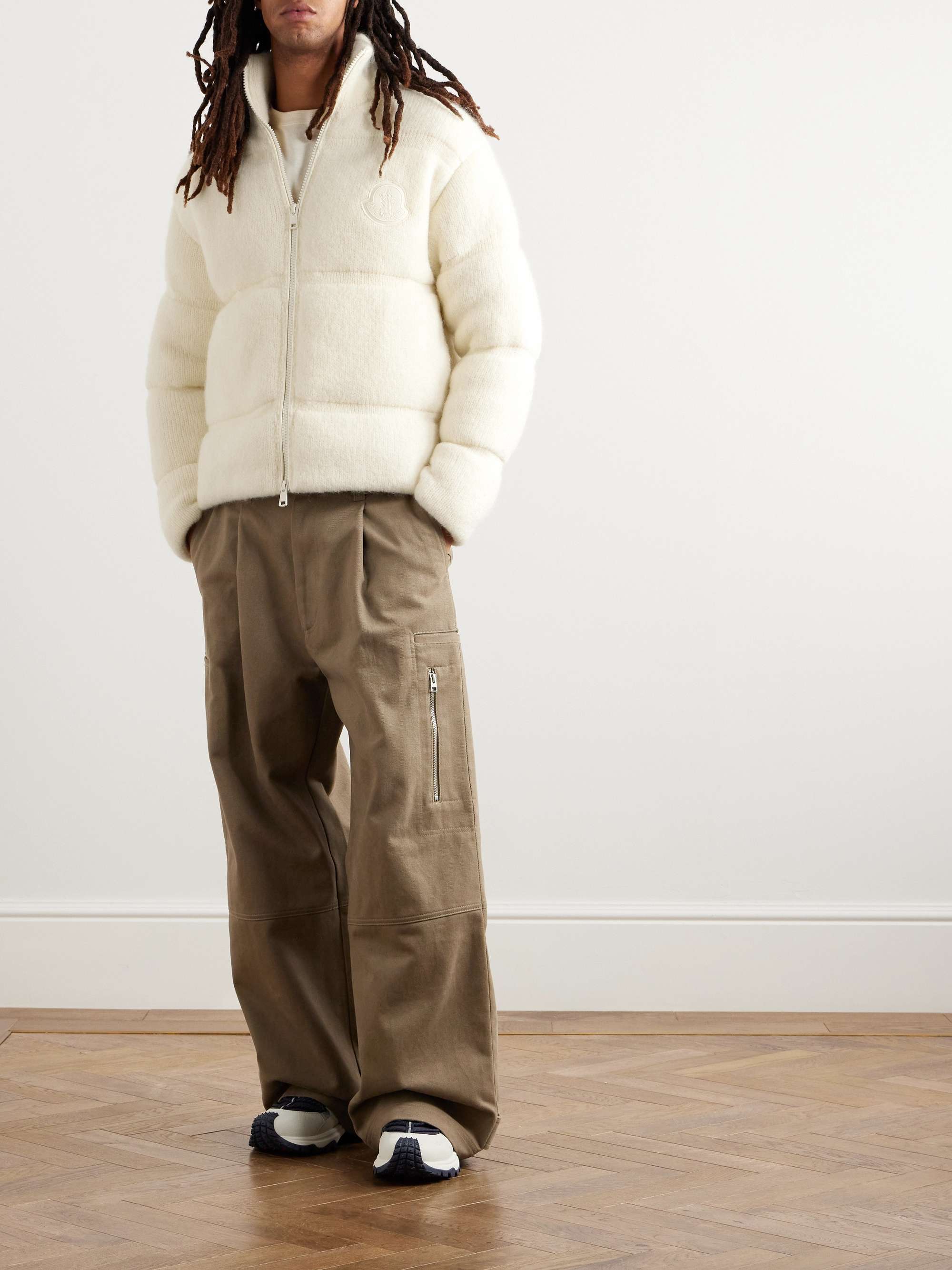 Logo-Appliquéd Quilted Knitted Down Jacket view