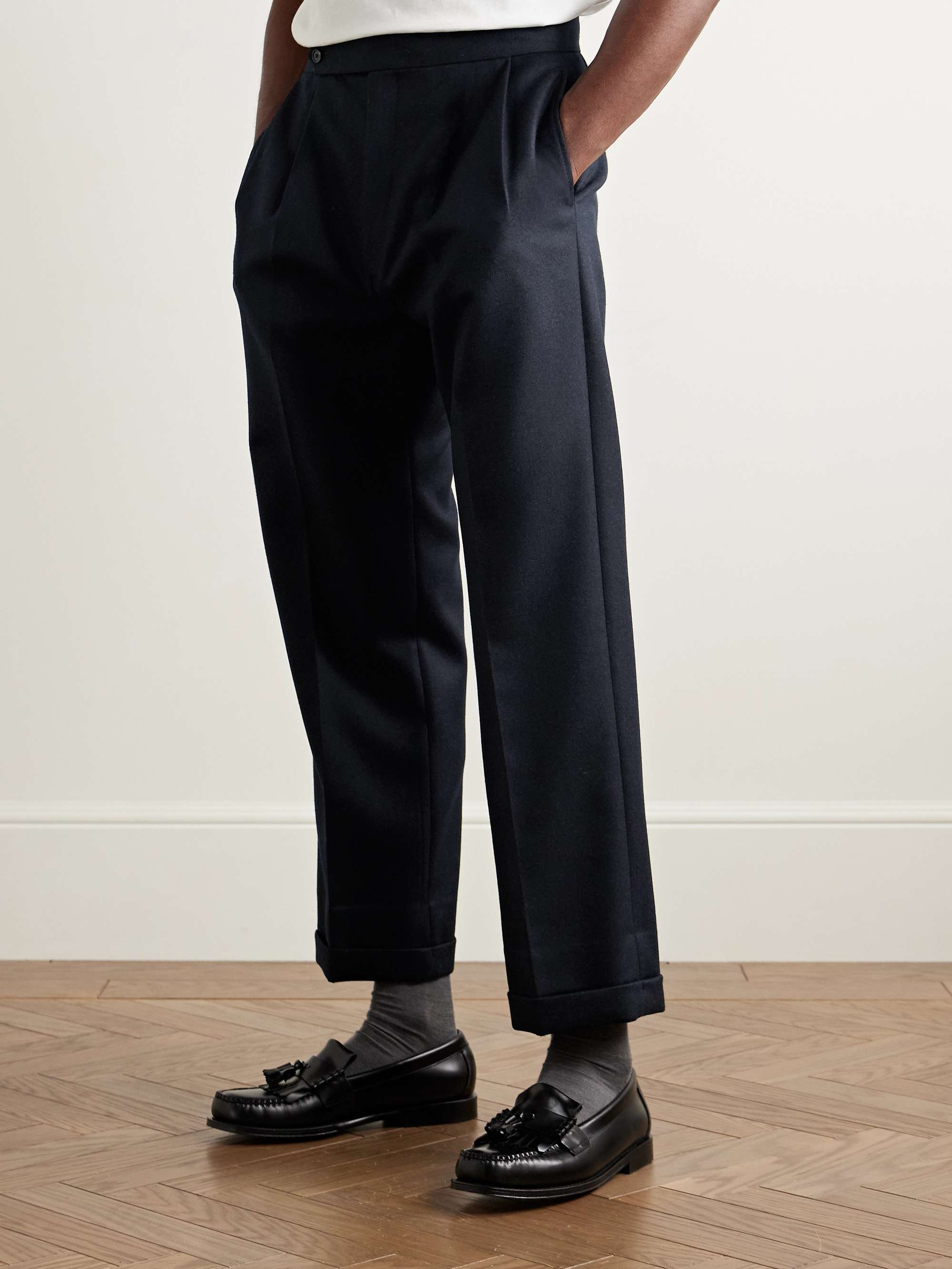 Wide-Leg Pleated Wool-Twill Suit Trousers view