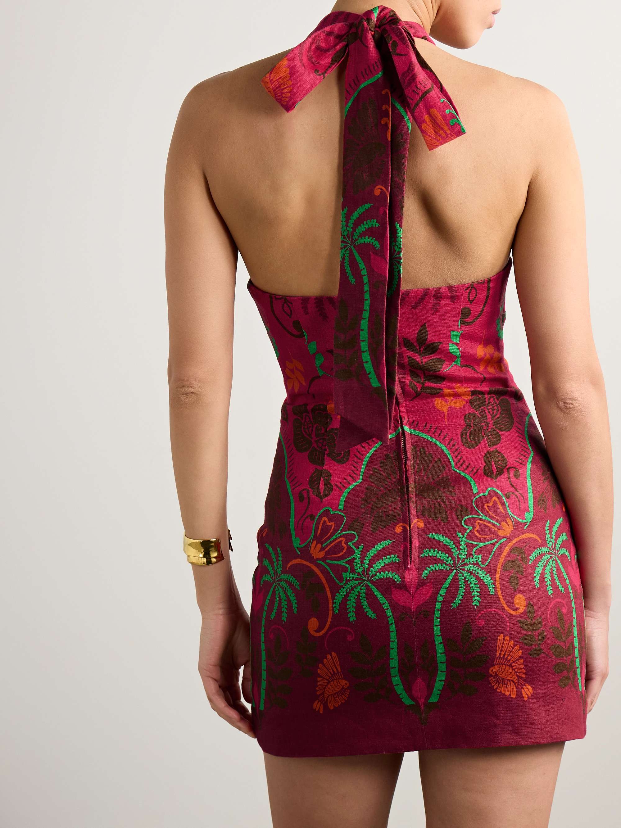 Perla printed linen halterneck mini dress view
